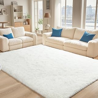 BENRON White Fluffy Shag Rug 4x6 ft - Soft Plush Washable Area Rug for Living Room, Kids Bedroom, Nursery - Non-Slip Indoor Carpet
