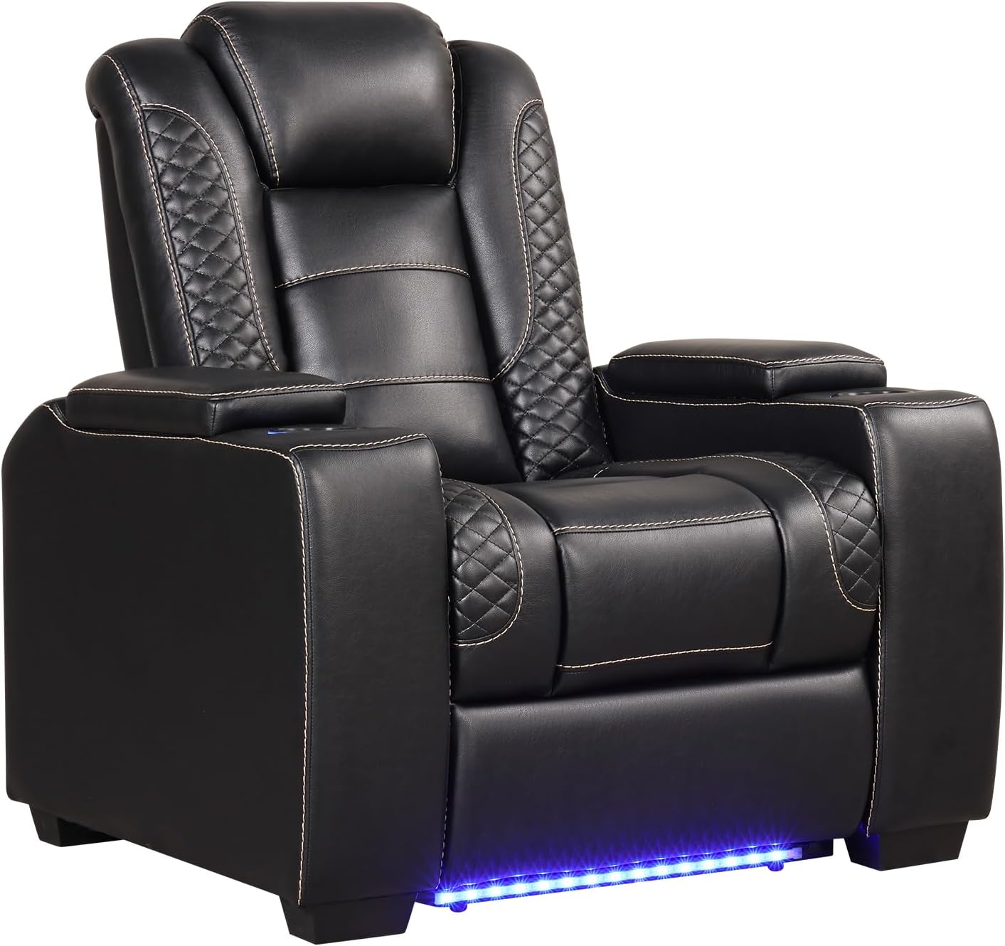 EBELLO Power Home Theater Seating, Electric Gaming Recliner Chair with Adjustable Headrest, Faux Leather Movie Reclining Chairs with Cup Holders LED Lights,USB Port,Hidden Arm Storage, Black