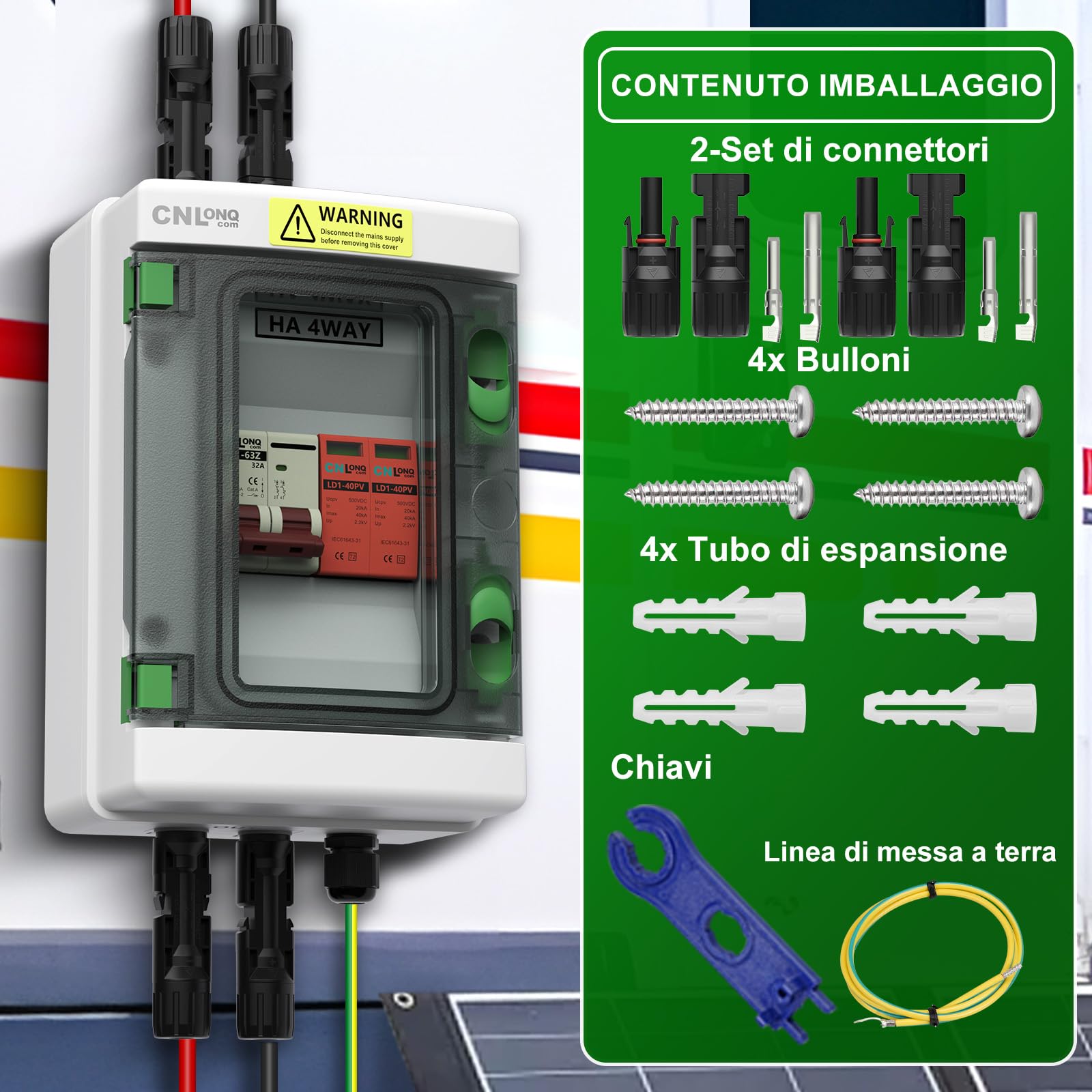 Protezione da Sovratensione Solare PV DC500V 32A Interruttore Magnetotermico 1 ingressi 1 uscite e Scaricatore di Sovratensione con Scatola di Giunzione Impermeabile IP65