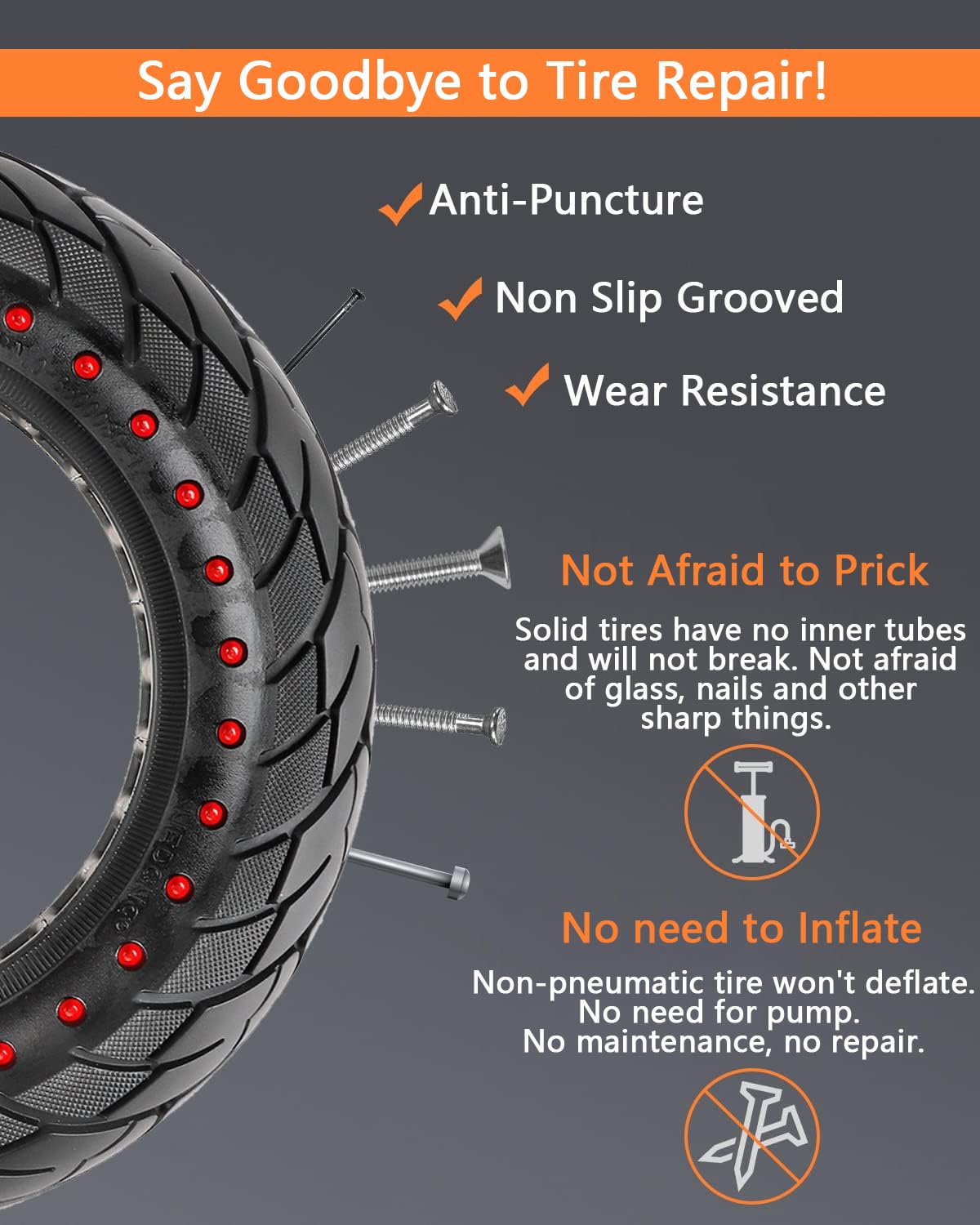 VOLOHAS 60/70-6.5 Solid Rubber Tyres 10 x 2.5 for Segway Ninebot Max G30 / G30E / G30LP Electric Scooter Front or Rear Honeycomb Tyres Anti-Slip Puncture Proof (Red Dot 2 PCS) - Image 3