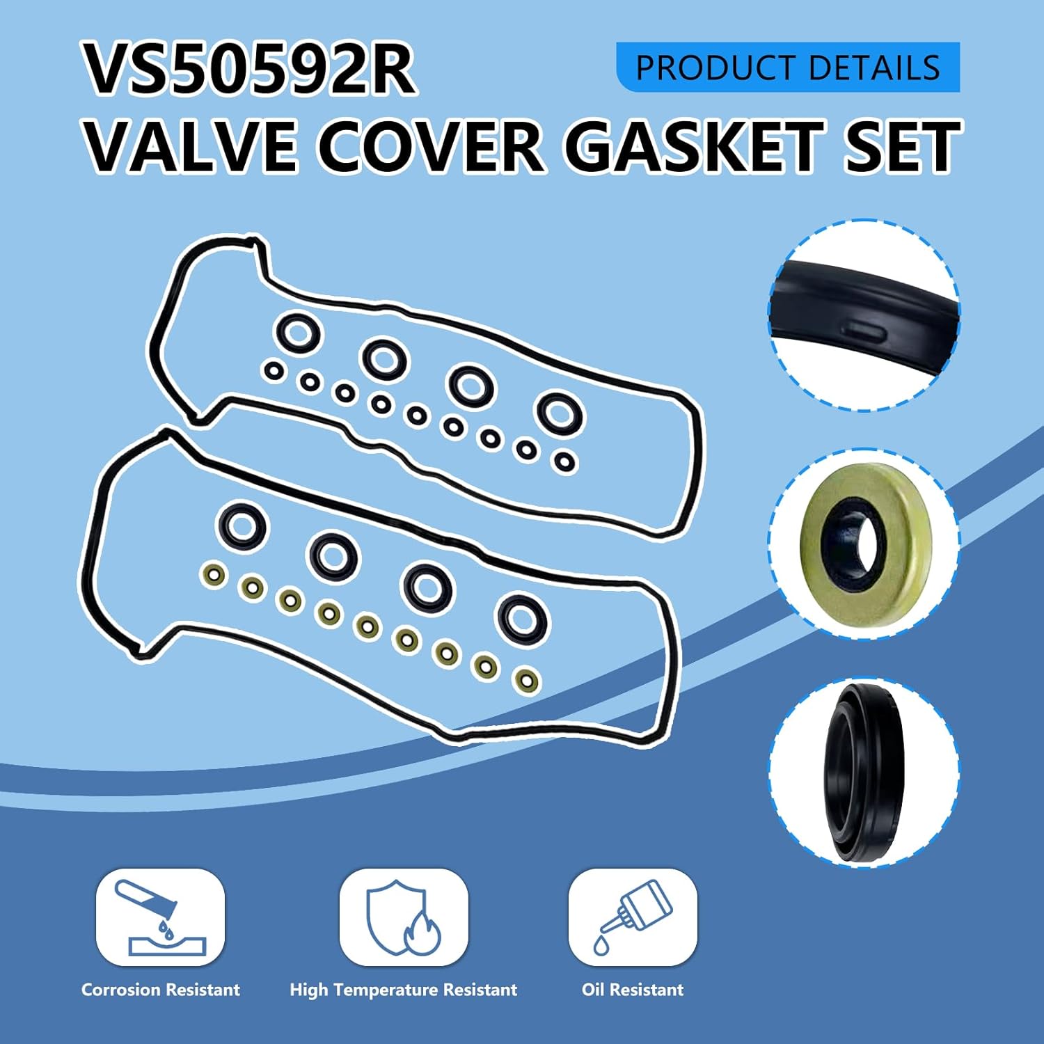 Engine Valve Cover Gasket Set VS50592R for 1998-2009 Toyota Tundra 4Runner Land Cruiser Sequoia Lexus GS400 GS430 GX470 LS400 LS430 LX470 SC400 SC430 4.0L 4.3L 4.7L, 0361864 0361863 VS50343