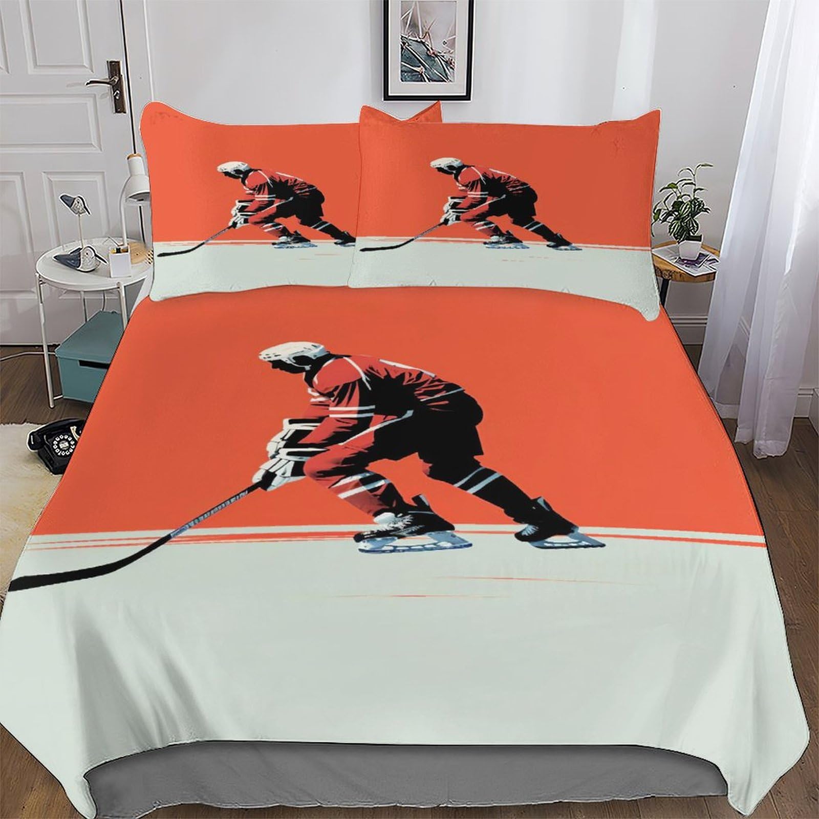 LLXXHH Ice Hockey Printed Duvet Cover Set for Boys Girls Kids Teens Bedding Soft Microfiber Bedspread Quilt Covers with Pillowcase Double (200x200cm)
