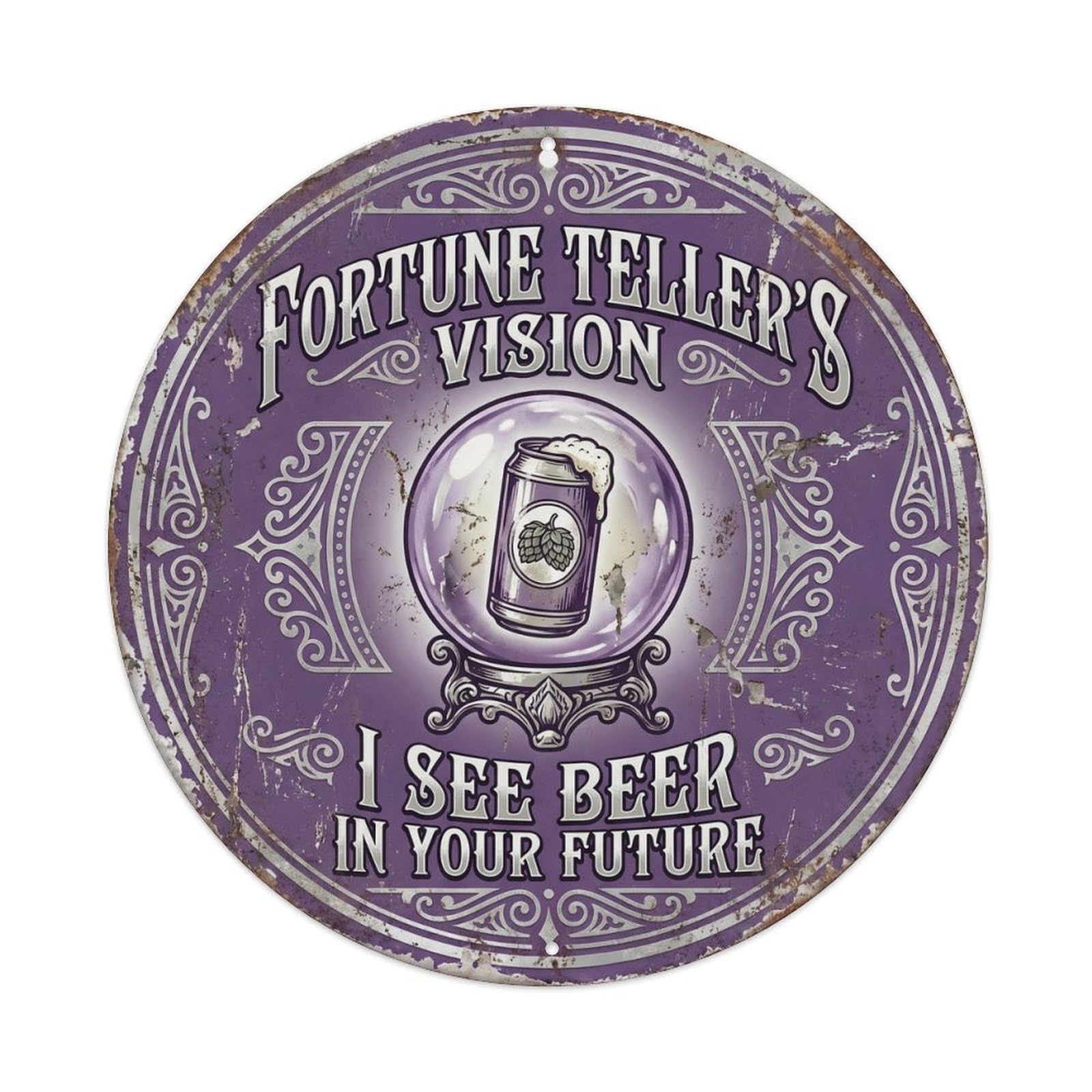 Retro Bar Style Fortuneteller Mystic Patio Beer Metal Tin Sign Plaque Wall Decor for Cafe, Club, Garden Round Metal Poster 8x8Inch