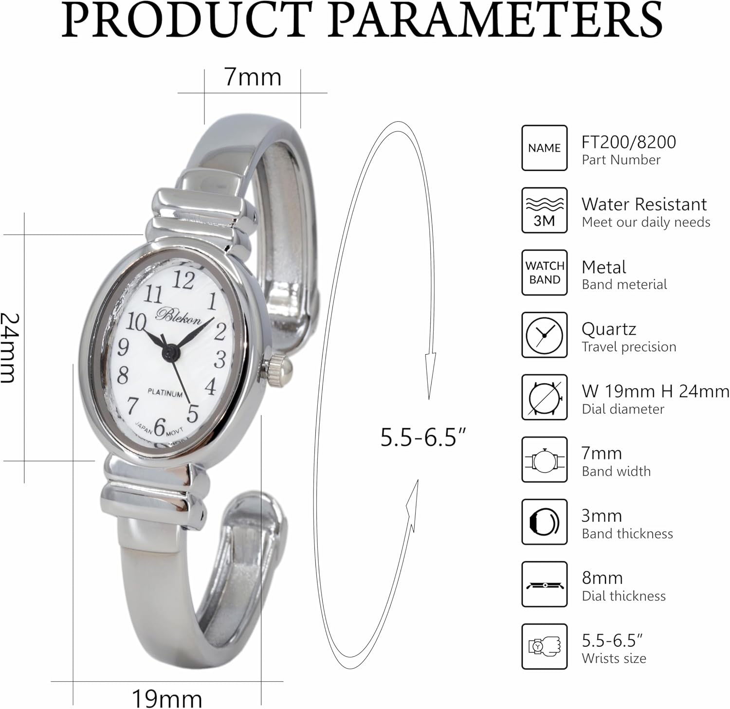 Blekon Elegant Bracelet Watch for Women – Mother-of-Pearl Dial, Polished Case Perfect for Petite Wrists – Sophisticated Cuff Bangle Watches for Women - Image 2