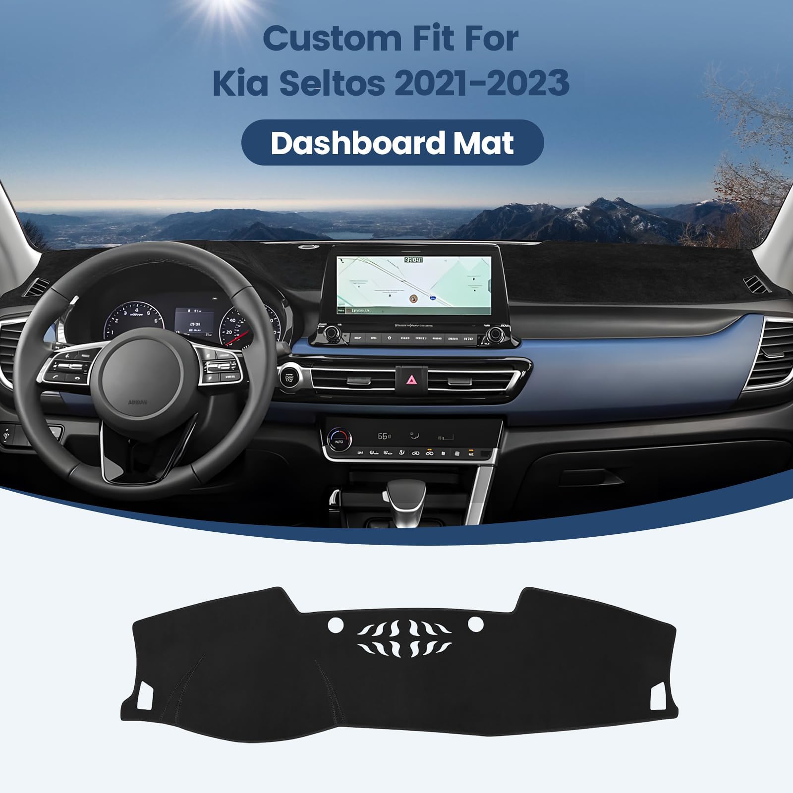 Alfombrilla para salpicadero de Coche de Ajuste Personalizado para Kia Seltos 2021-2023 2024, Cubierta Antideslizante para salpicadero, Protector contra el Sol, Color Negro