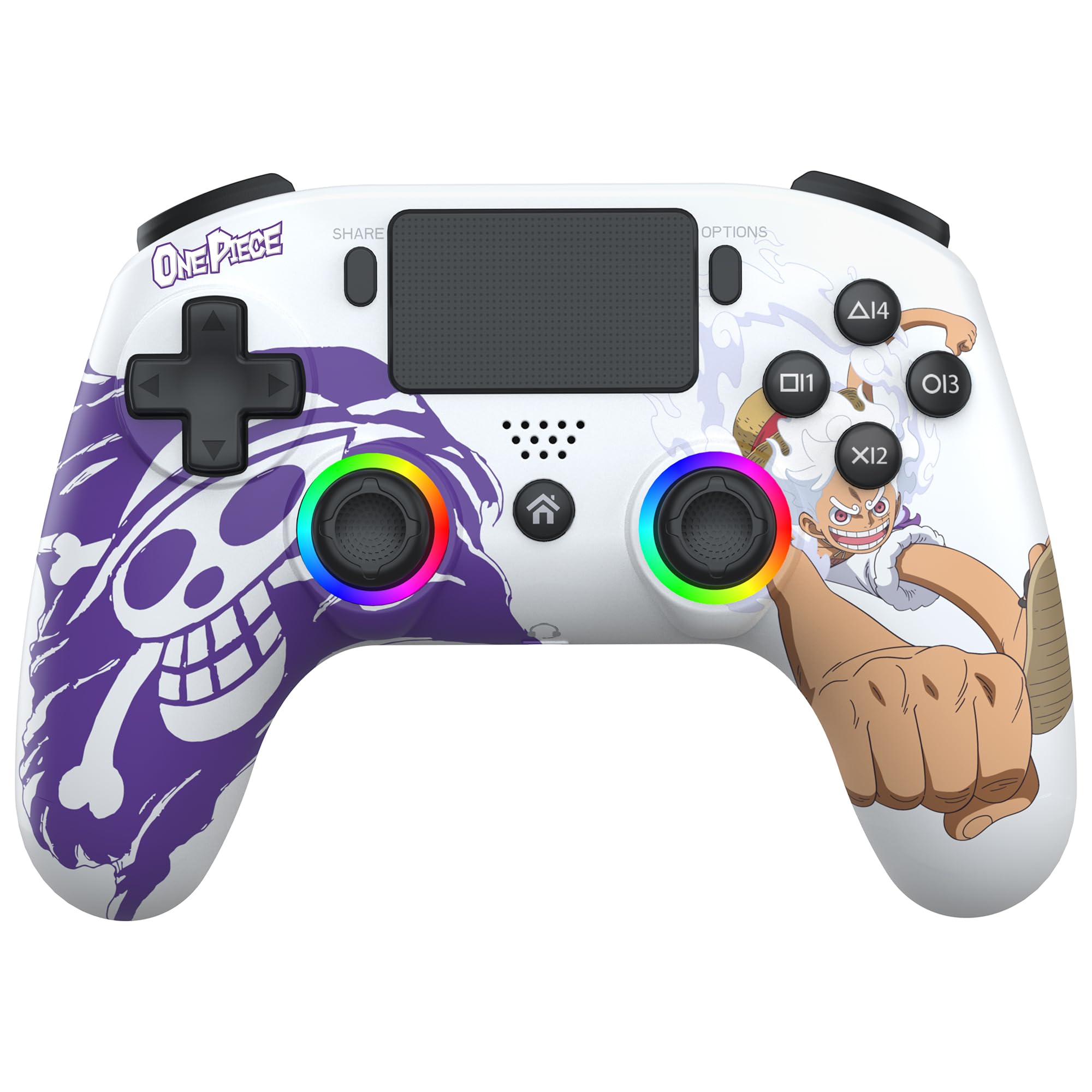 SUBSONIC - Kabelloser Controller PS5 One Piece Luffy Gear 5 - Weiß | Controller mit offizieller Lizenz – Ergonomisch, personalisierbare LEDs und Trigger, Vibration, Touchpad – PS5 & PC