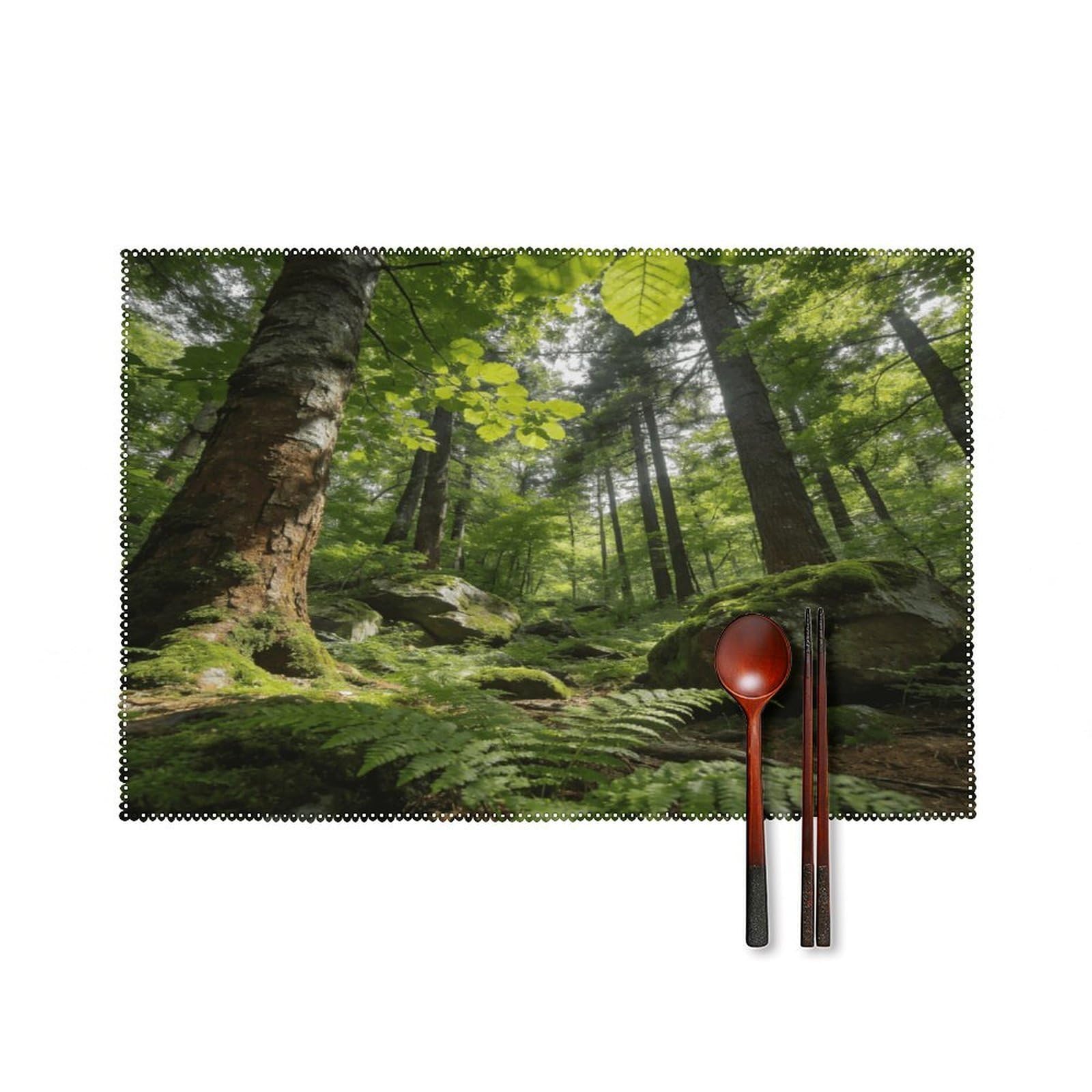 Khauerbc Style Forest Placemats Set Of 6,Decorating The Dining Table，Canvas Washable Table Mats，Wipe Clean Anti Slip Dining Table Place Mats For Party Kitchen Dining Decoration