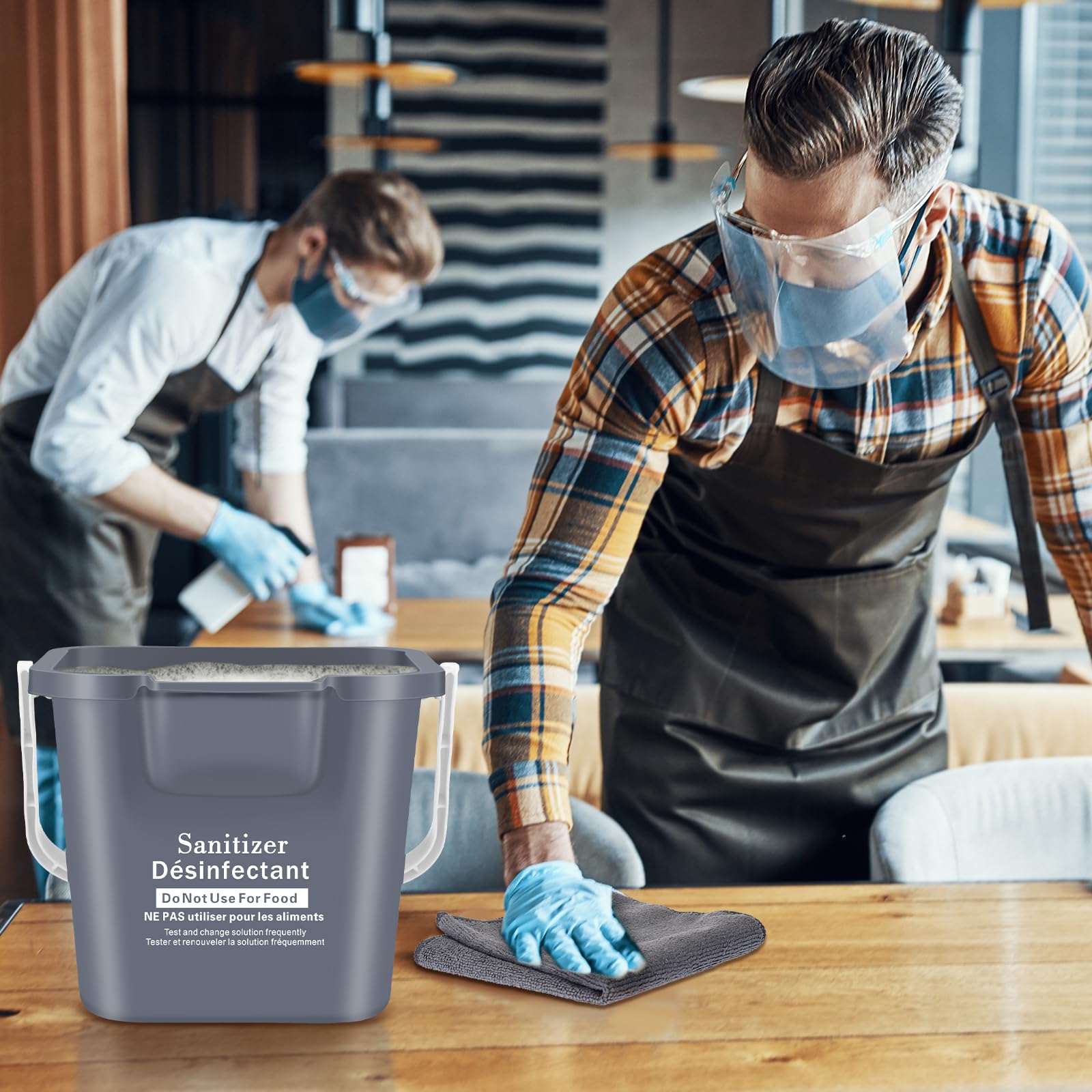 Vesici 6 juegos de cubos de limpieza de 3 cuartos con paños de limpieza de microfibra, cubo cuadrado desinfectante pequeño detergente de plástico con asa para uso doméstico, restaurante, oficina,