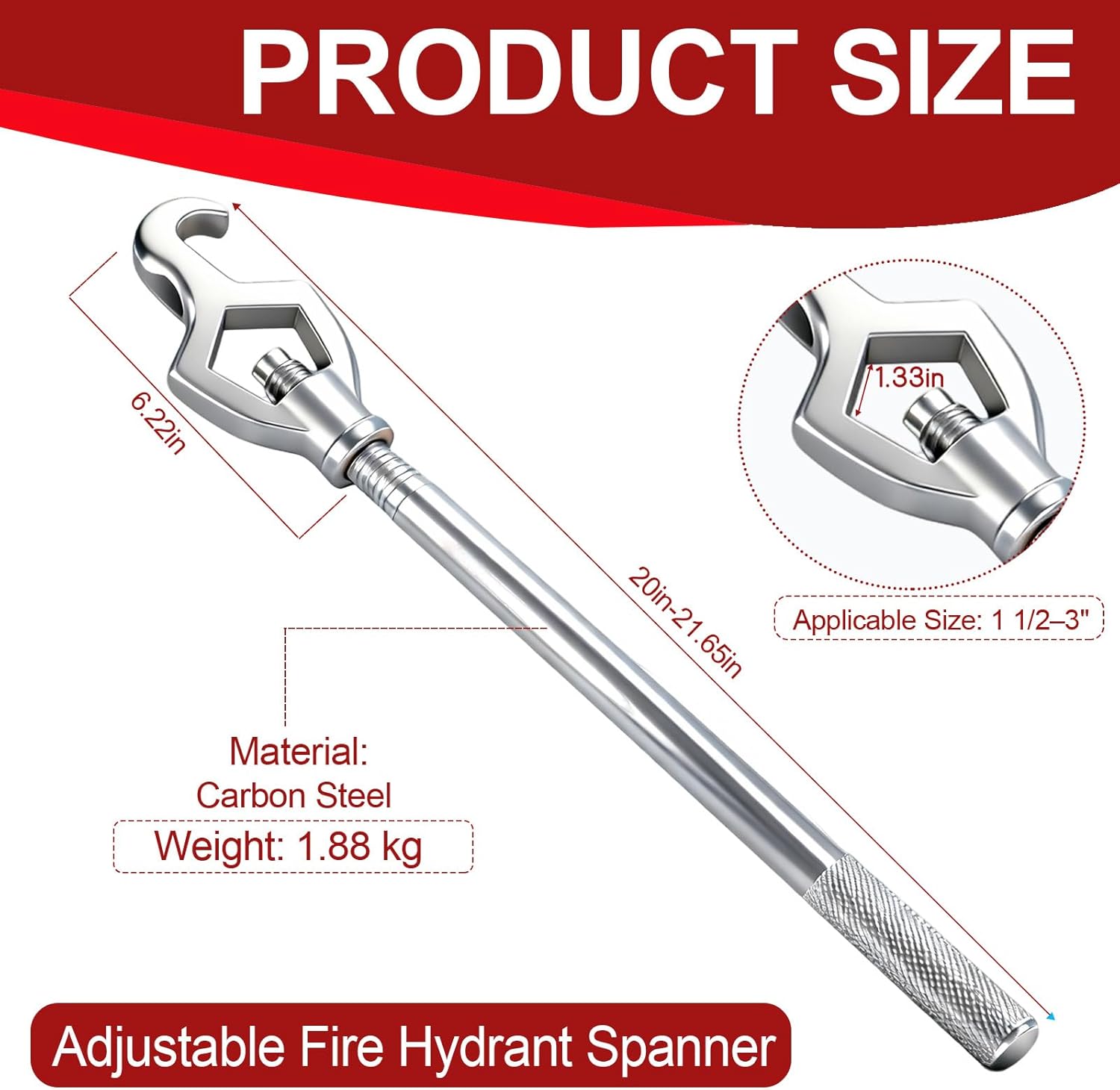 3 Pcs Fire Hydrant Wrench Adjustable with 3 Position Adjustable Nuts 1-1/2 to 3 20 Inch Multifunctional Hydrant Wrench for Tightening Water Pipes Tightening Fire Nuts