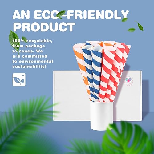 Miniatura 6 de Candy Park - Conos de algodón de algodón de alta calidad, paquete de 50 unidades, rayas pastel, conos de papel multicolor para máquinas de algodón
