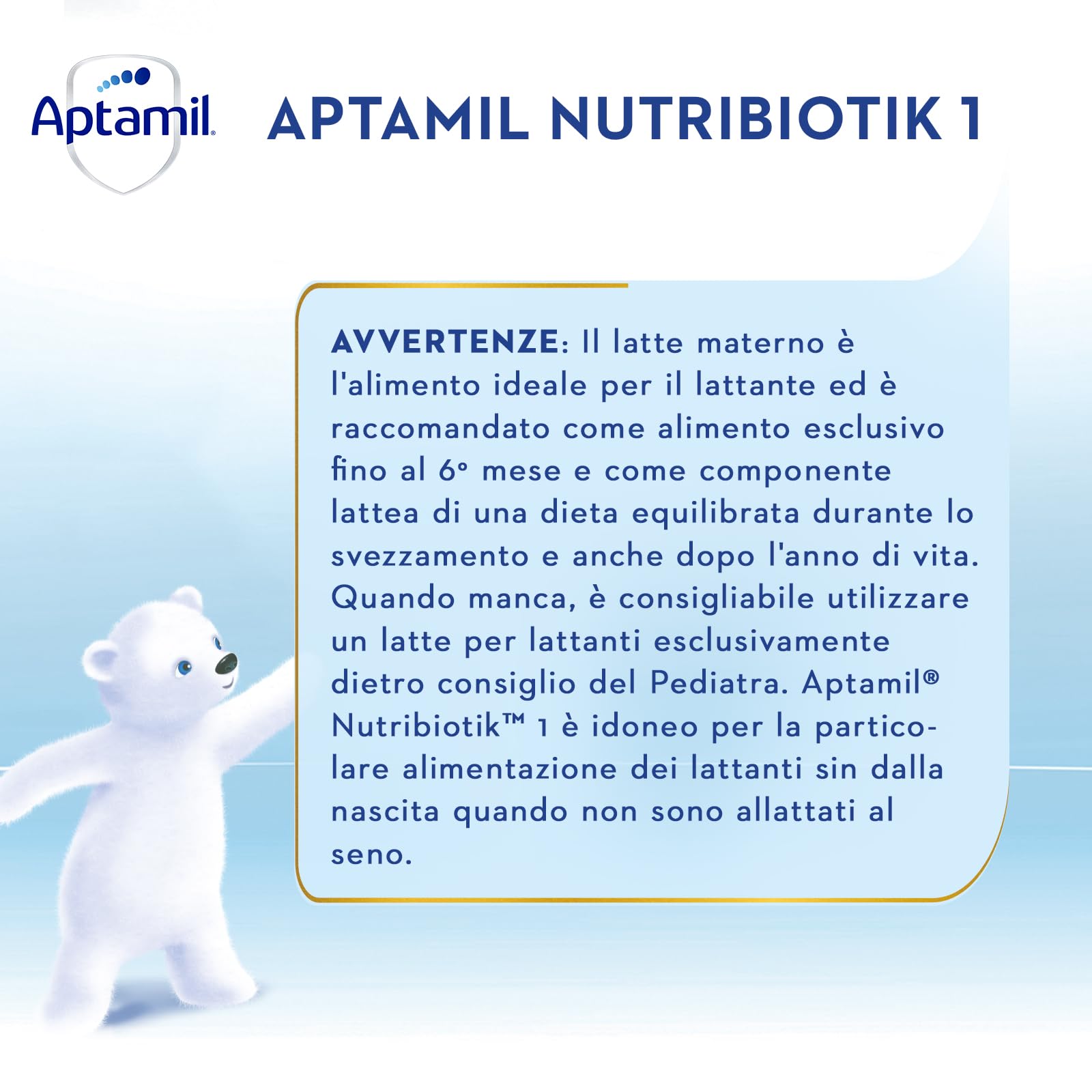 APTAMIL Nutribiotik 1 - Latte per lattanti in polvere dalla Nascita al 6° mese, Formula Brevettata - Confezione 3300 grammi (3 confezioni da 1100g)