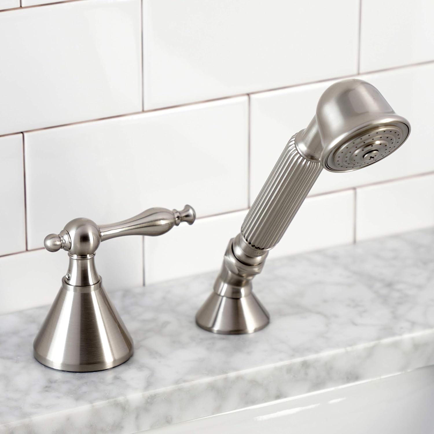 Kingston Brass KSK2368NLTR Deck Mount Hand Shower with Diverter for Roman Tub Faucet, Brushed Nickel