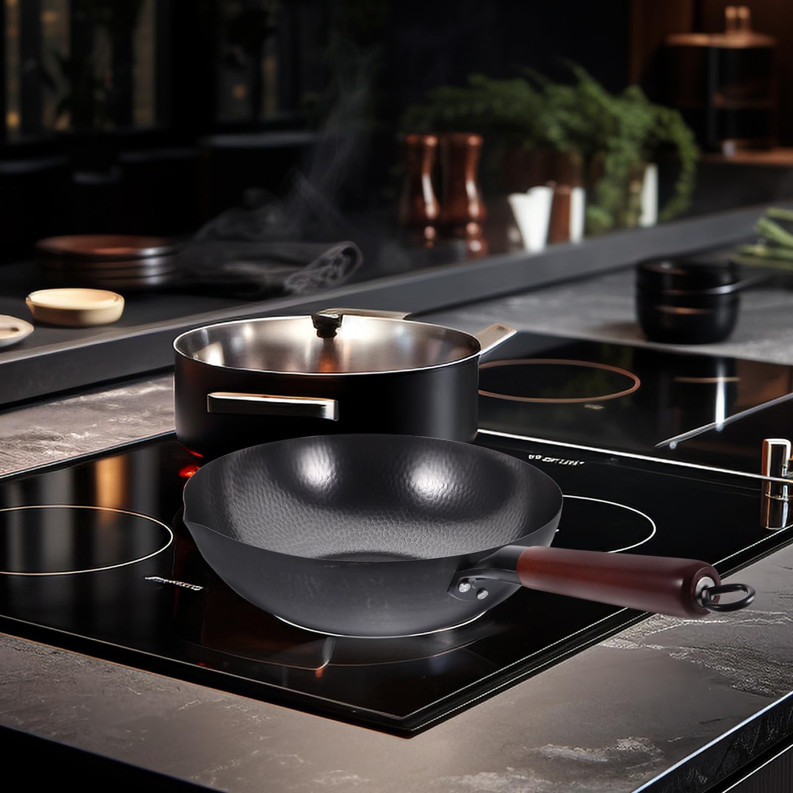 WOONEKY Wok Ferro per Cucina Antiaderente Domestica Battuto