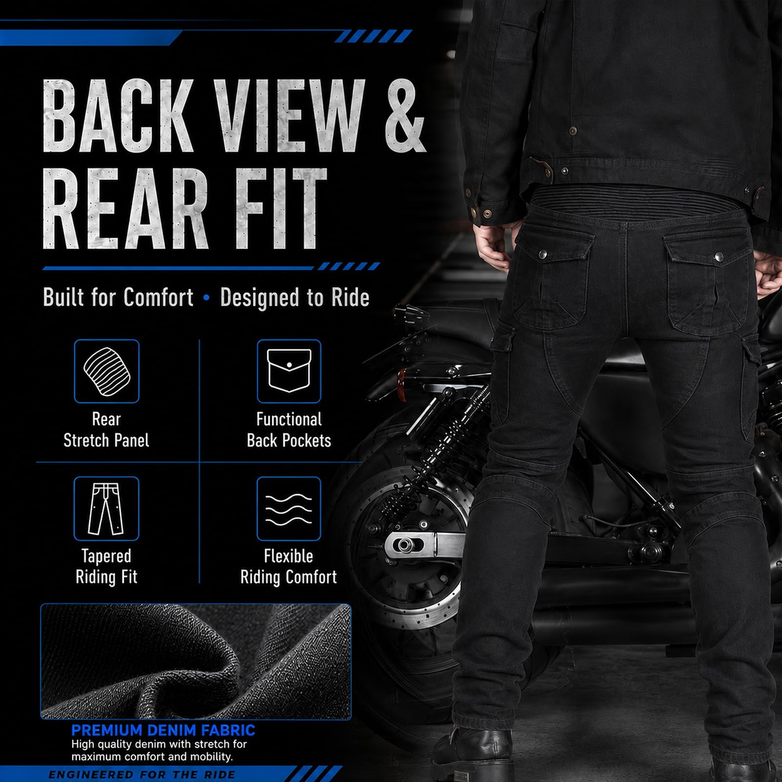 LZQpearl Herren Motorradhose, Männer Frauen Motorrad-Jeanshose Schutzhose mit 2 Paar abnehmbaren Schutzpolstern für Hüfte und Knie, Mit Protektoren Motorradjeans