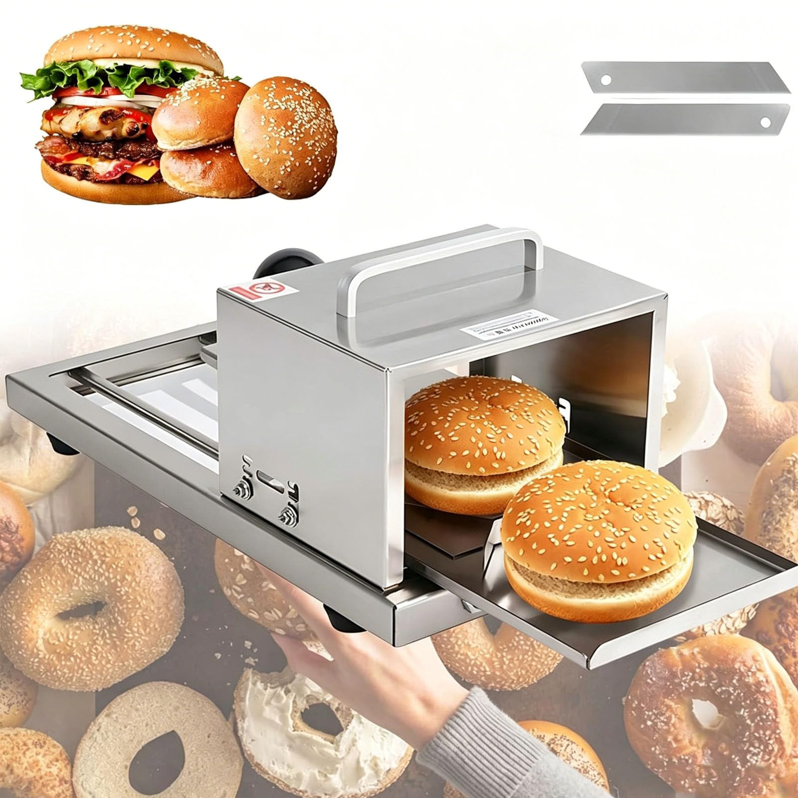 Drmoxin Multicolor Manual Hamburger Bun Slicer Cutter - Commercial Bread & Bagel Portioning Machine - Push-Pull Home Burger Buns Slicer,4-Level Adjustable Cutting Height,Stainless Steel Blade