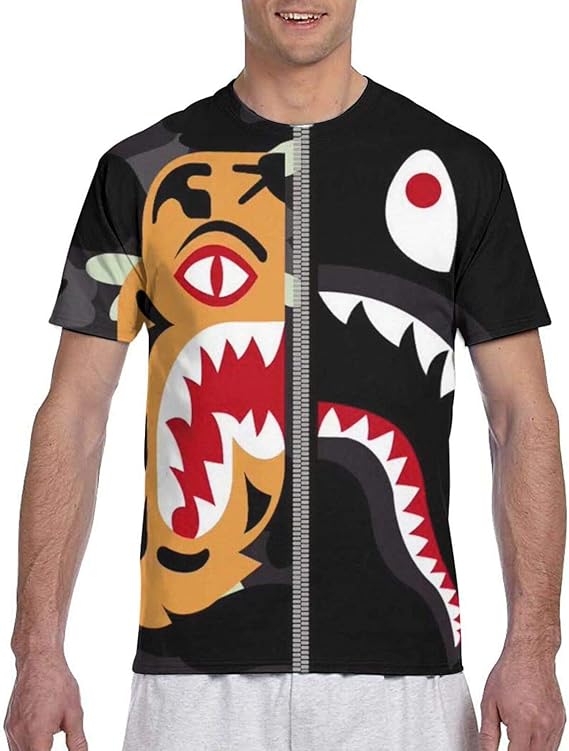 Amazon.com: Men's Bape Shark Round Neck Short Sleeve Polyester Comfortable Youth T-Shirt 