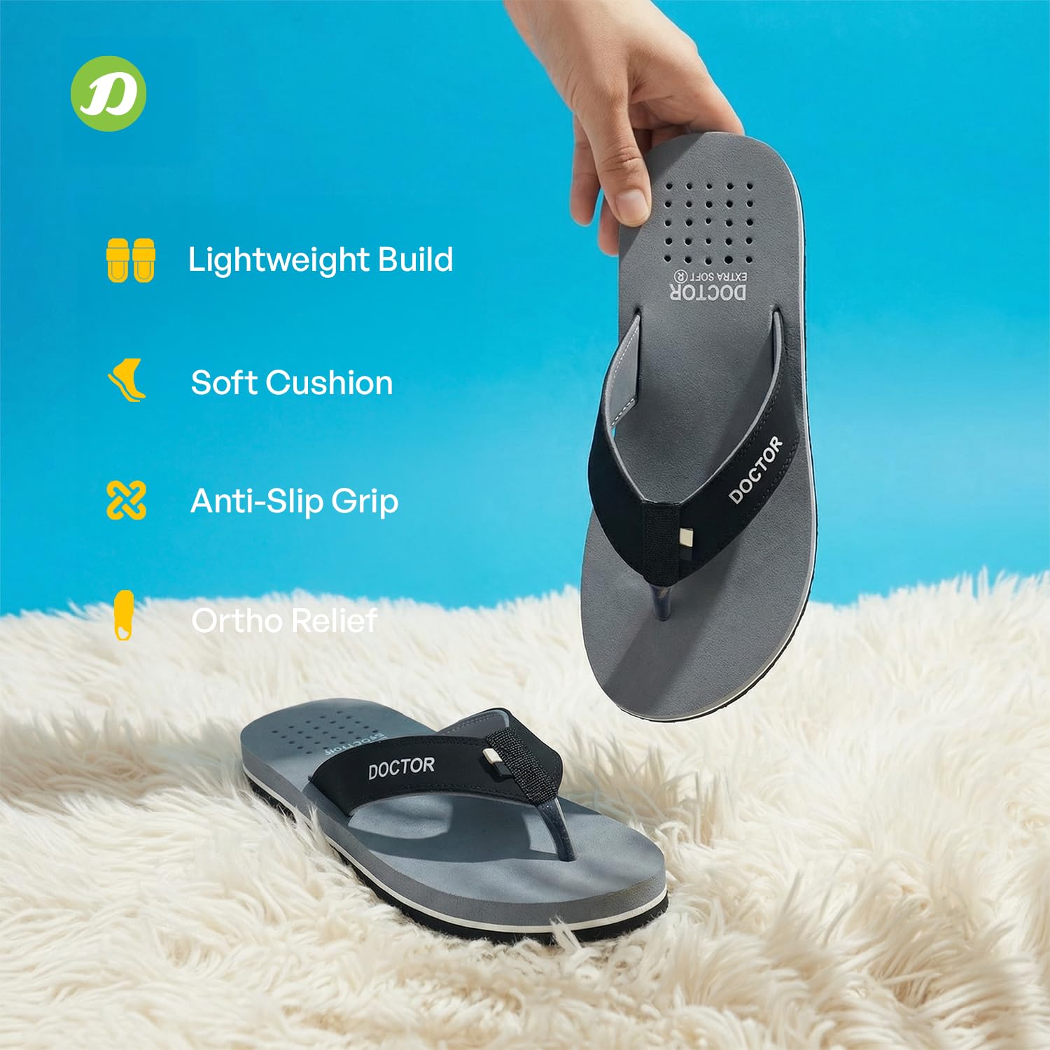 DOCTOR EXTRA SOFT Slipper Care Orthopaedic and Diabetic Comfort Doctor Slipper, Dr. Slipper, Flip-Flop, Slides and House Slipper for Men's D-24-Grey-9 UK 2