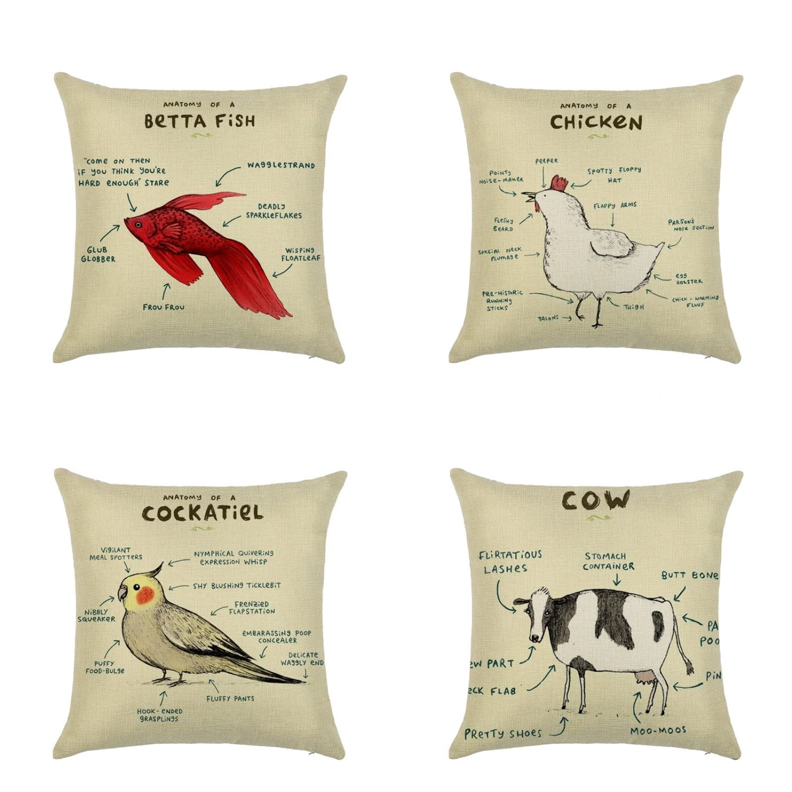 yijan Sofa Cushion Covers 40cm x 40cm Set of 4,Throw Pillow Cases Square Linen for Home Decor Couch Car Outdoor Garden Chair-Animal