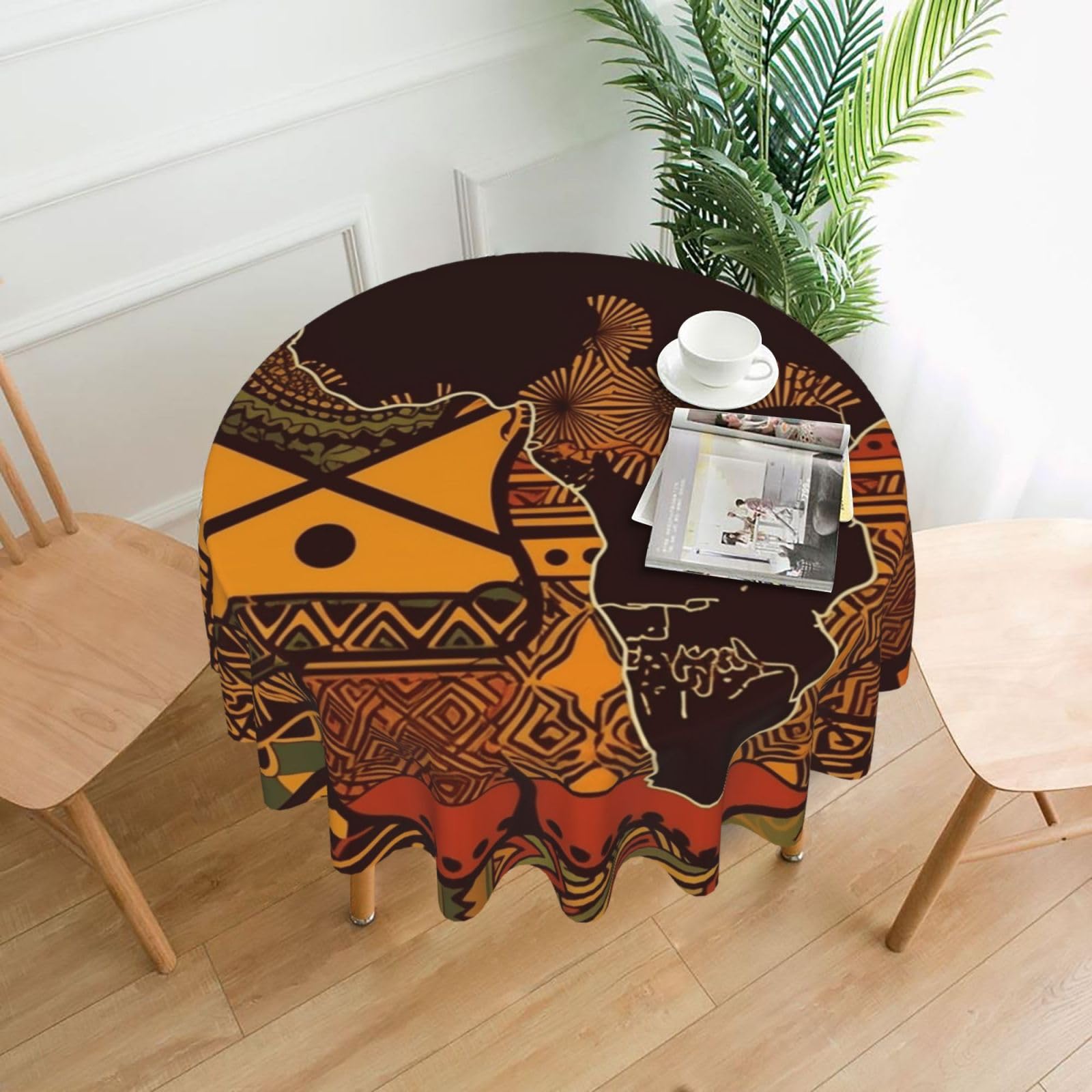 FodPand African Map Ethnic Pattern Tablecloths for Round Tables 60 Inch - Reusable Washable Dining Table Clothes - Stain and Wrinkle Resistant Decorative Fabric Table Cover for Wedding Party