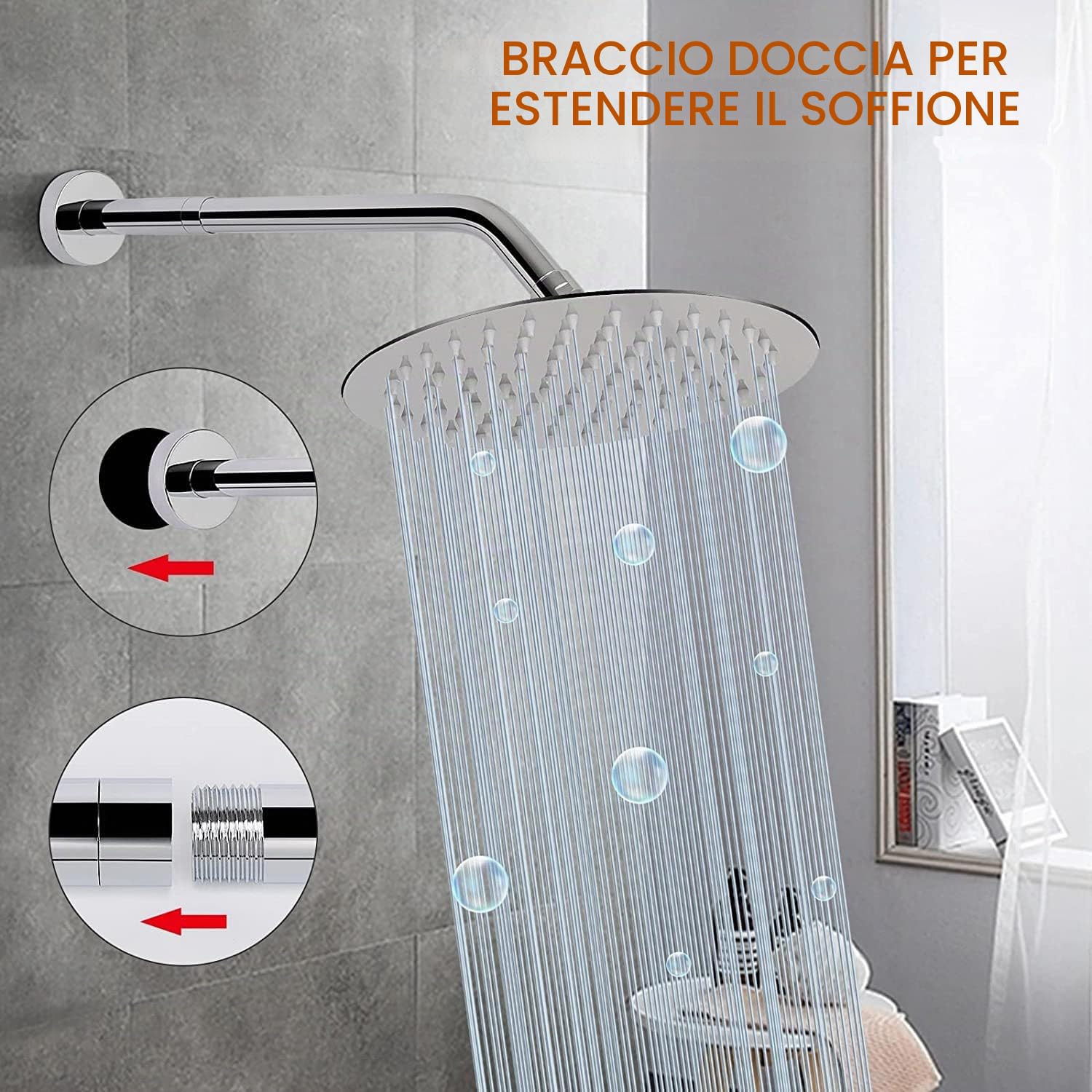 G1/2'' Prolunga per Soffione Doccia, Braccio e Tubo di Estensione in Acciaio Inox per Bagno (15 cm, Cromato)