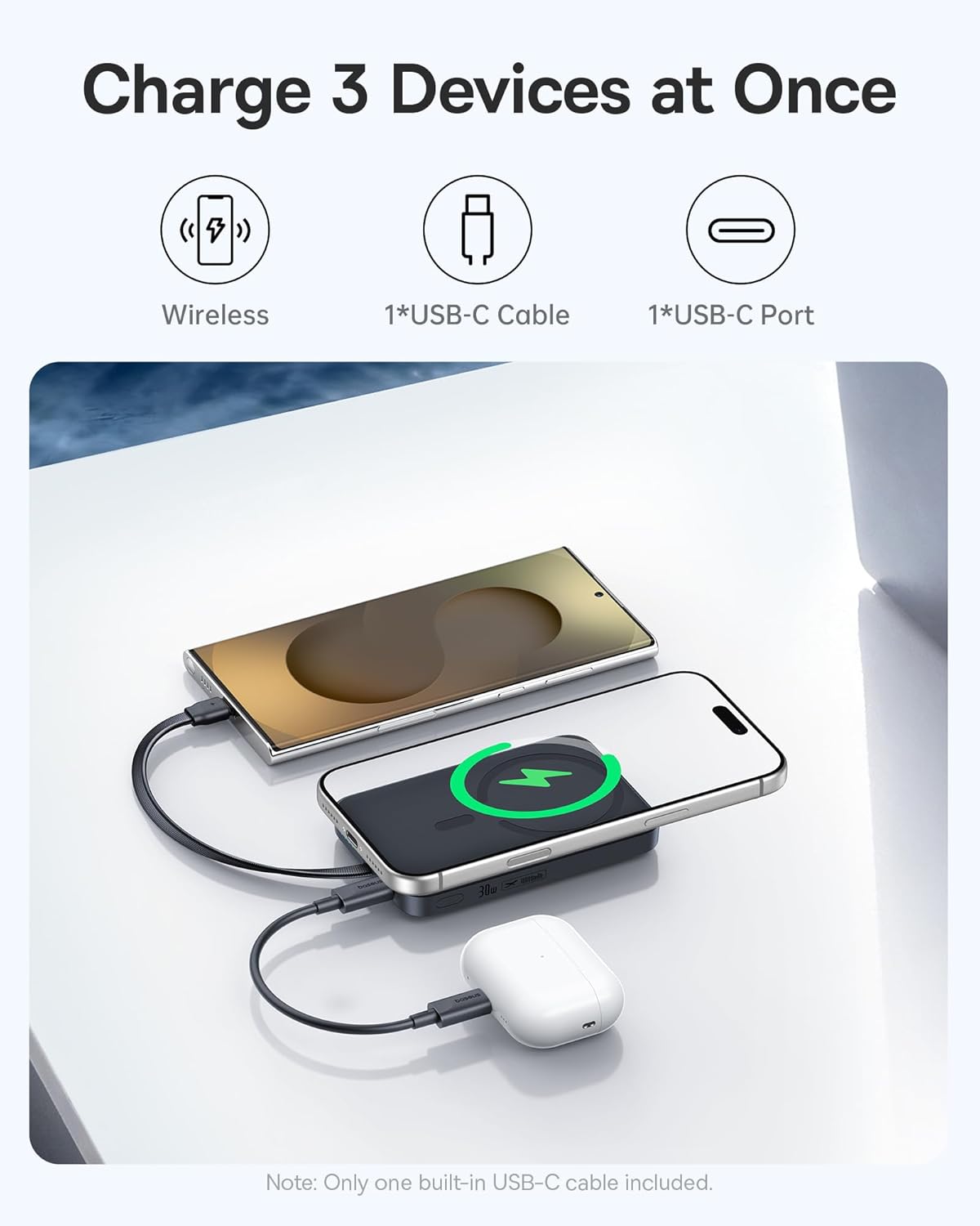 Baseus EnerFill FM11 charging three devices simultaneously