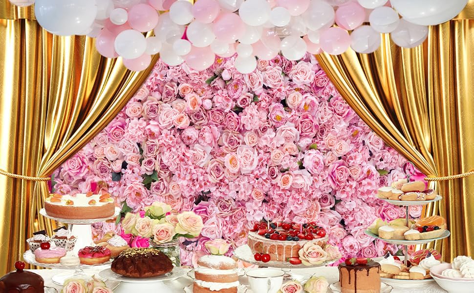 Pink Red Rose Flowers Background Wedding Happy Birthday Day: 8x6ft