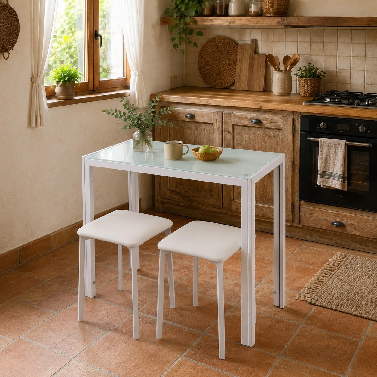 Lote de Dos Taburetes Bajos de Cocina, Blanco, 32x32x45 cm