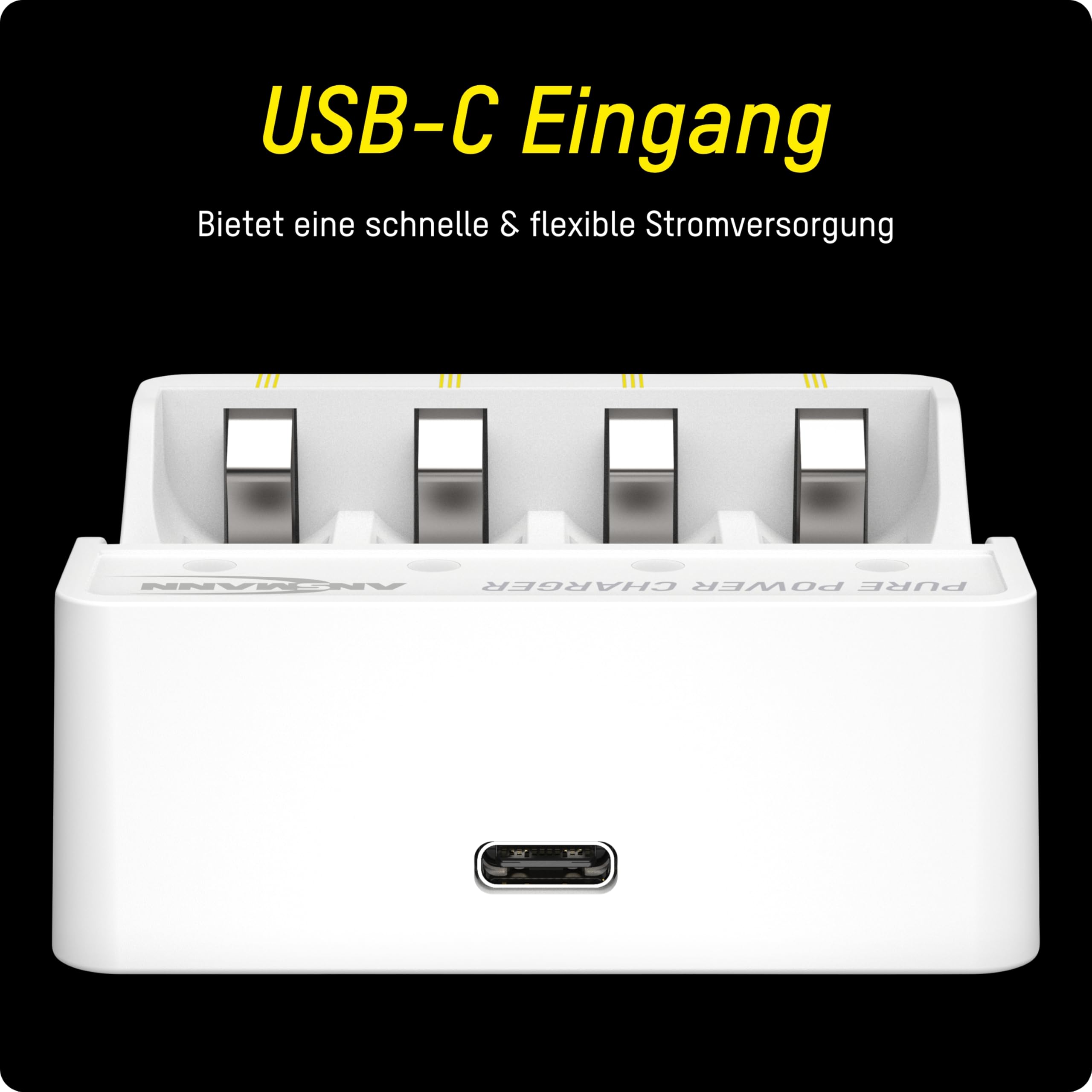ANSMANN Lithium-Ladegerät Pure Power inkl. 4X Mignon AA Akkus mit höchster Kapazität und Lademodul, Langer Laufzeit und Schutztechnik, ideal für Geräte mit hohem Energiebedarf