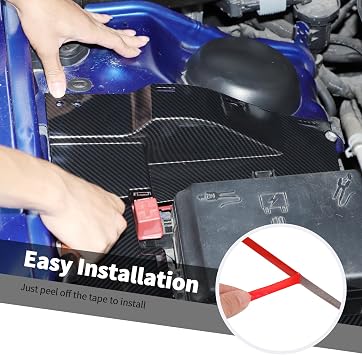 Jimen Fit for Dodge Challenger 2015-2023, 3PCS Engine Wire Dust Cover & Coolant Tank Cover & Windshield Washer Tank Cover Trim Kits (Carbon Fiber)