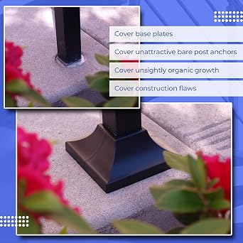 Deck Post Base Cover Durable, Snap-Together Shoe Base Instantly Transforms Hand & Stair Rail Feet Porch, Stair & Deck Base Brackets Covers UV-Resistant ABS Plastic (Black)