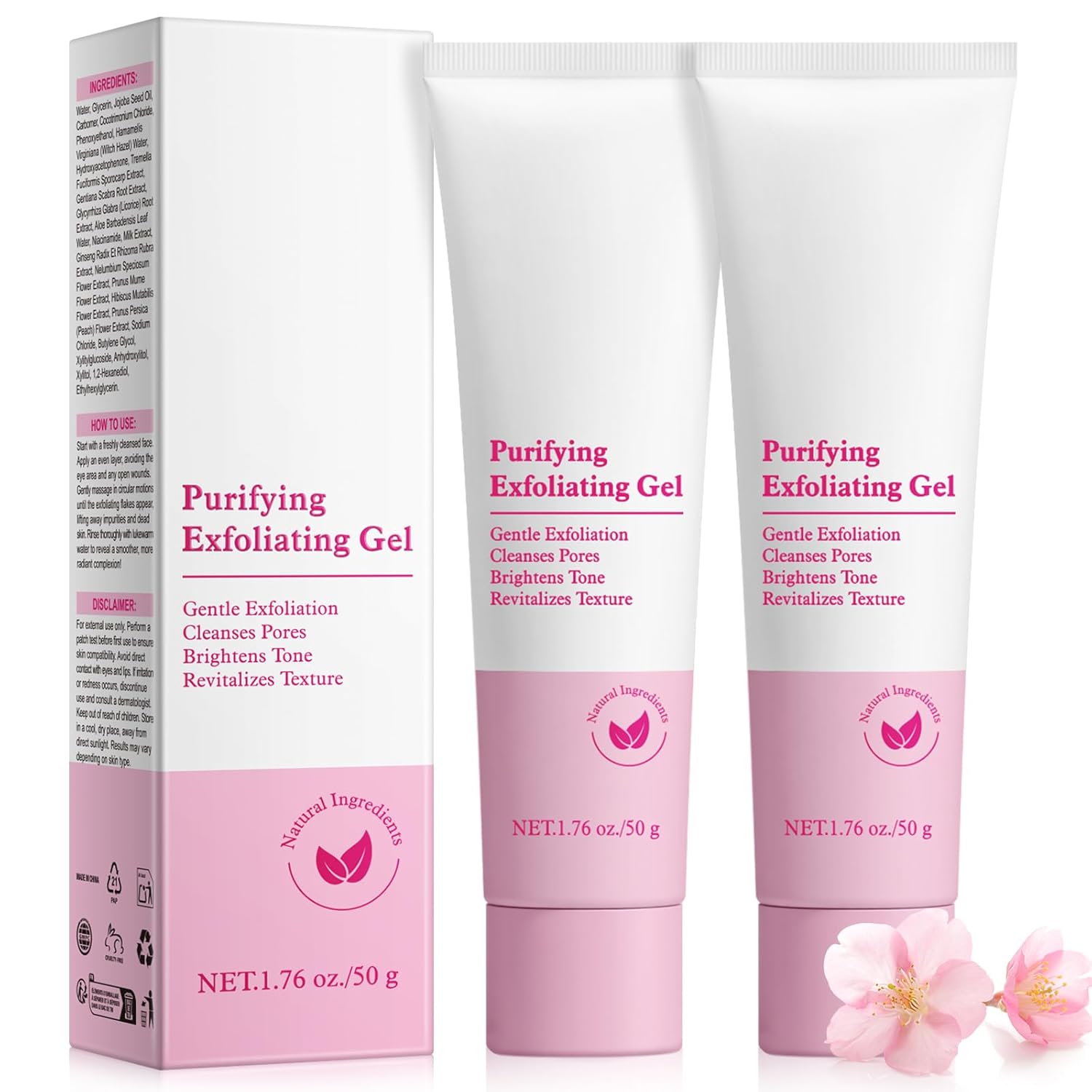 Purifying Exfoliating Gel, 2 Pack Face Facial Exfoliator Cleanser, Gentle Face Scrub Exfoliating Gel Purifying for Facial & Body Deep Cleansing, Regulates Water & Oil Balance, Smoother & Softer