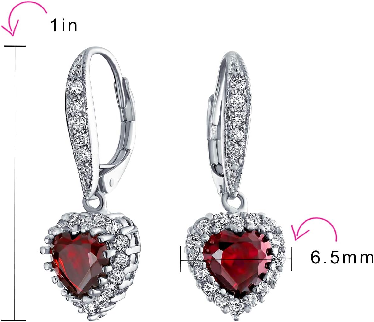 Bridal Anniversary Wedding Romantic Red Pink Clear 4CT AAA CZ Halo Heart Shaped Cubic Zirconia Dangle Lever back Earrings For Women Girlfriend Invisible Cut Rhodium Plated