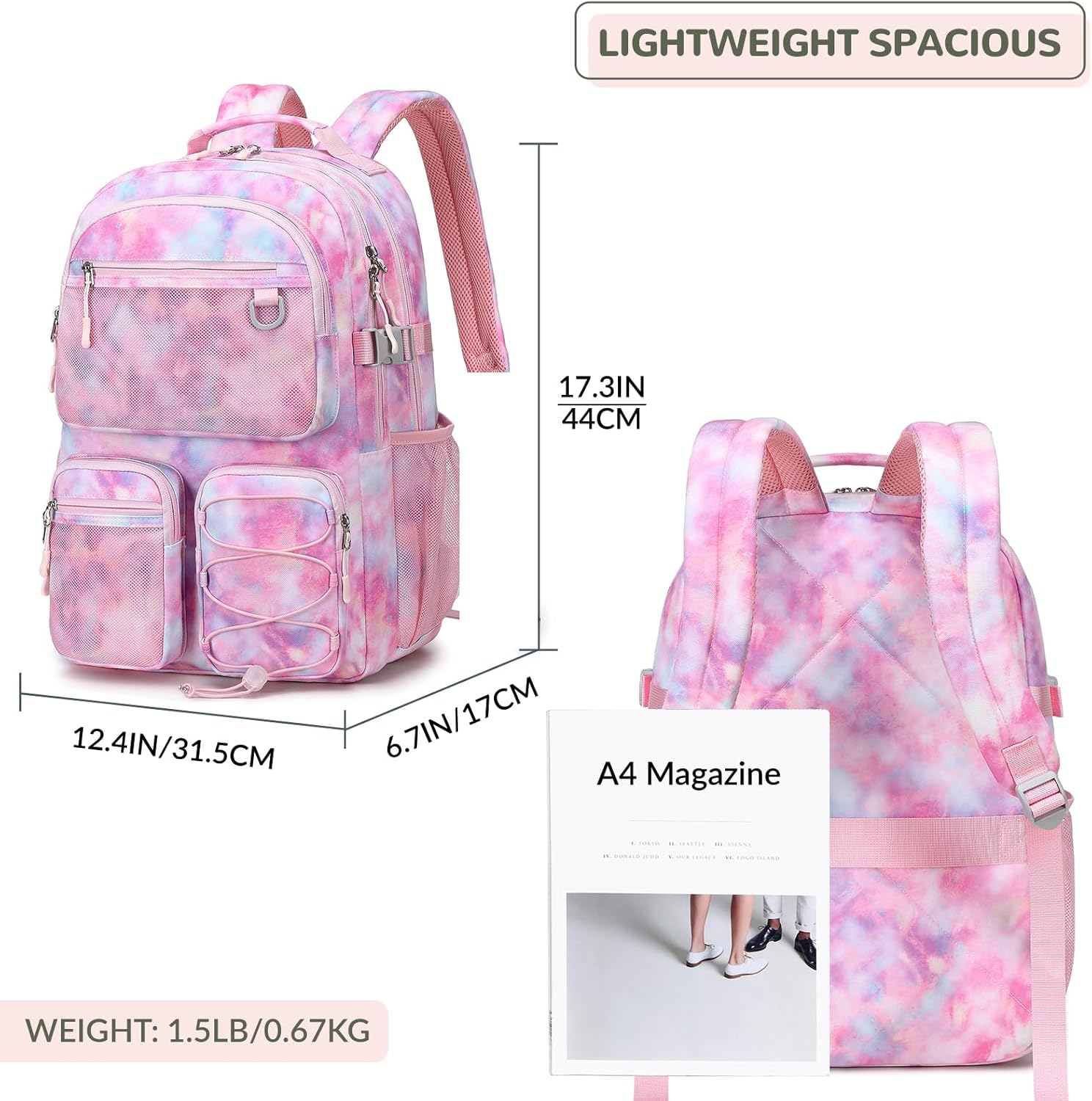 Lohol Multi-Pocket Backpack for Travel College, Heavy Duty Big Bookbag with 15.6 inch Laptop Compartment (Pink Galaxy - Image 3