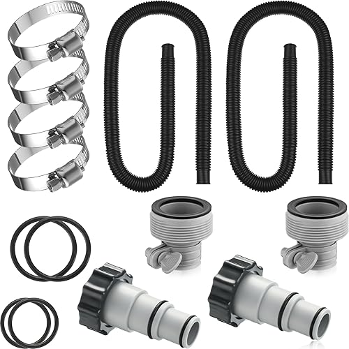 Paquete de 2 mangueras de filtro de piscina de 1.5 pulgadas de diámetro y 59 pulgadas de longitud con 4 abrazaderas, 2 adaptadores tipo B de 1.25 a