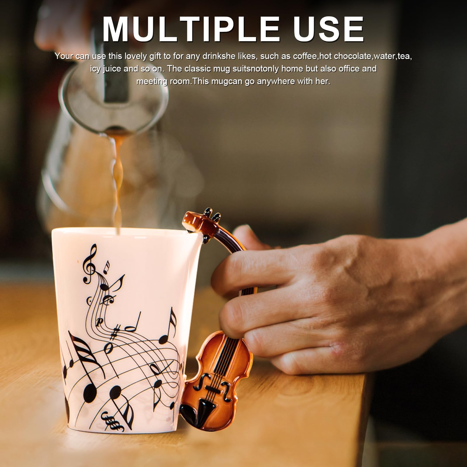 MBSM Taza de cerámica creativa de 8.5 onzas, estilo violín, guitarra, taza de cerámica, café, té, leche, tazas de café con asa, tazas de café, regalos novedosos (violín)