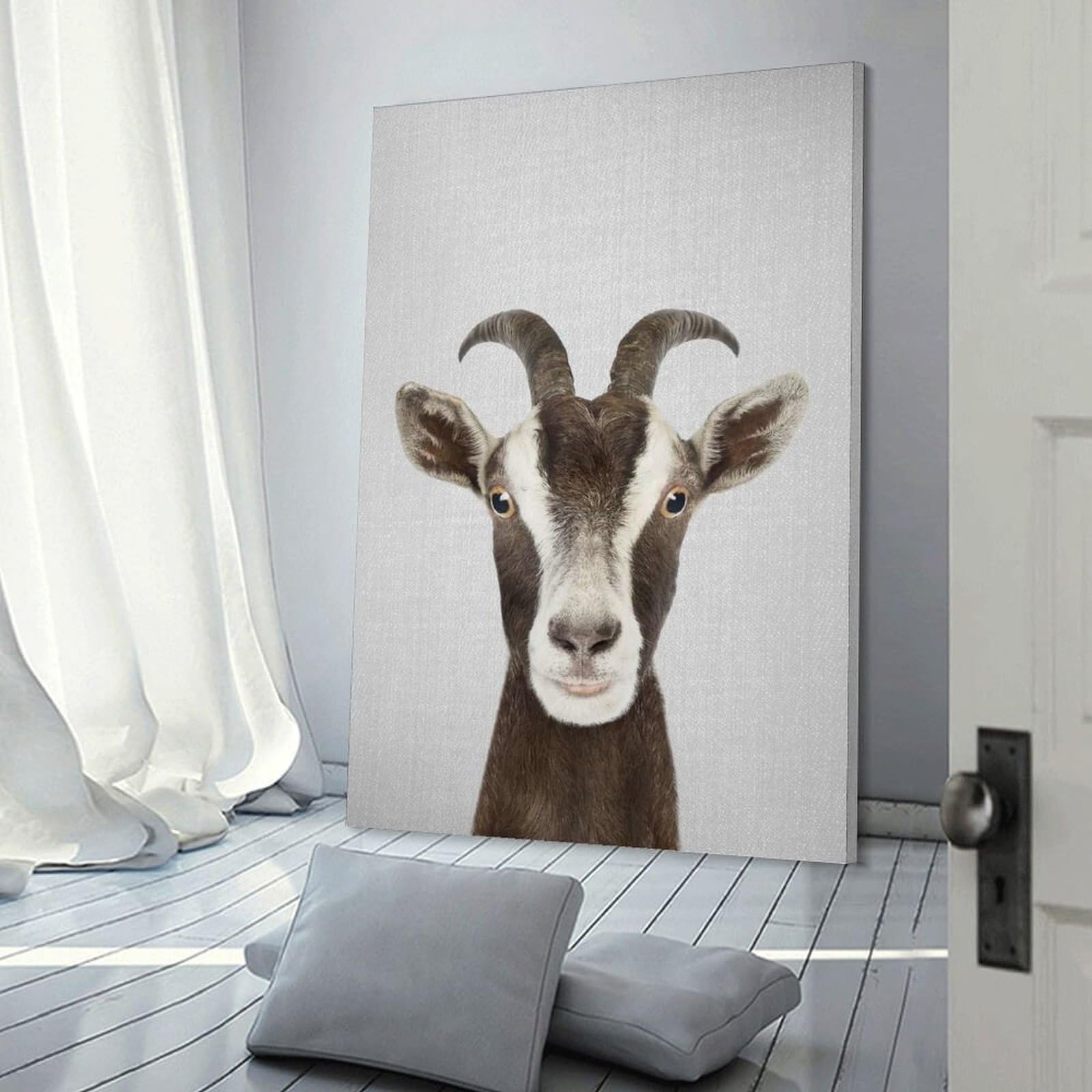 Junmoney Goat Colorful Canvas Wall Picture 08x12inch(20x30cm), for Contemporary Homes, Apartments Or Offices, Wall Decor with Flexible Room Appeal