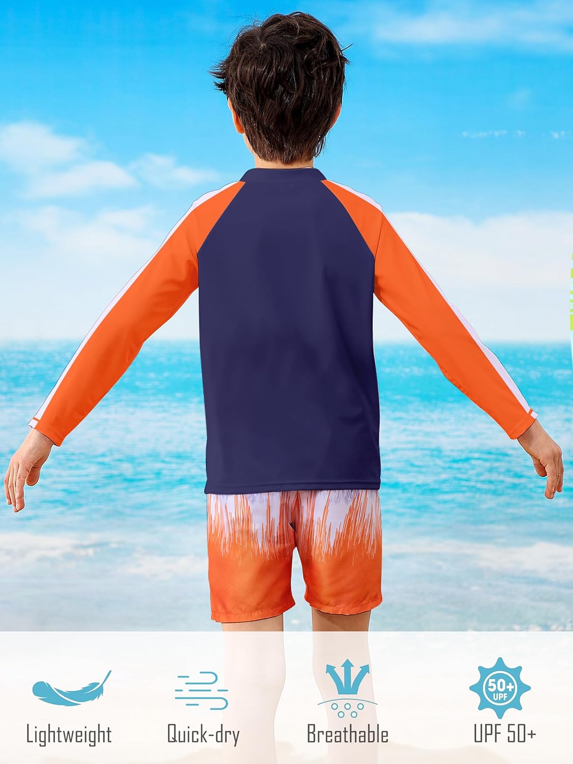 Boys Two Piece Swim Set Zipper Rash Guard Swimsuits Long Sleeve Bathing Suit for 4-12 Years - Image 6