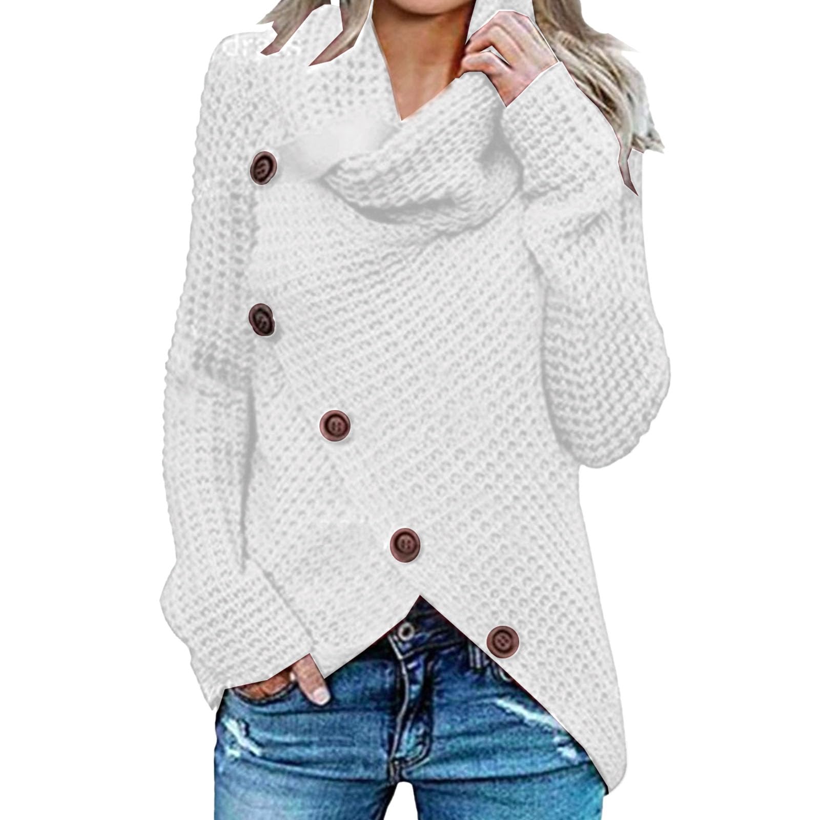 Oversized Sweatshirts for Women Womens Asymmetric Hem Chunky Knit Turtleneck Sweater Long Sleeve Loose Pullover