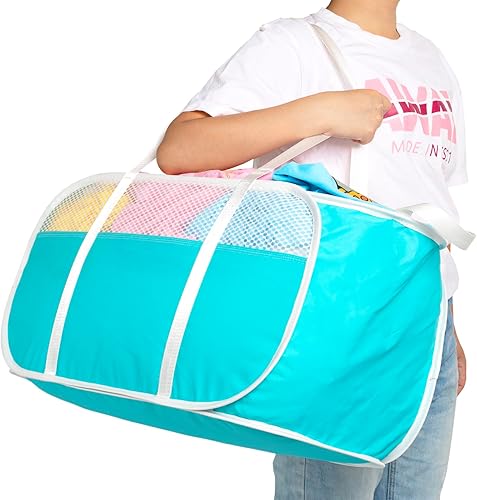 Miniatura 7 de Cesta de lavandería plegable de 62 litros, correas de hombro variables, fácil de subir y bajar escaleras, adecuada para juguetes y almacenamiento de