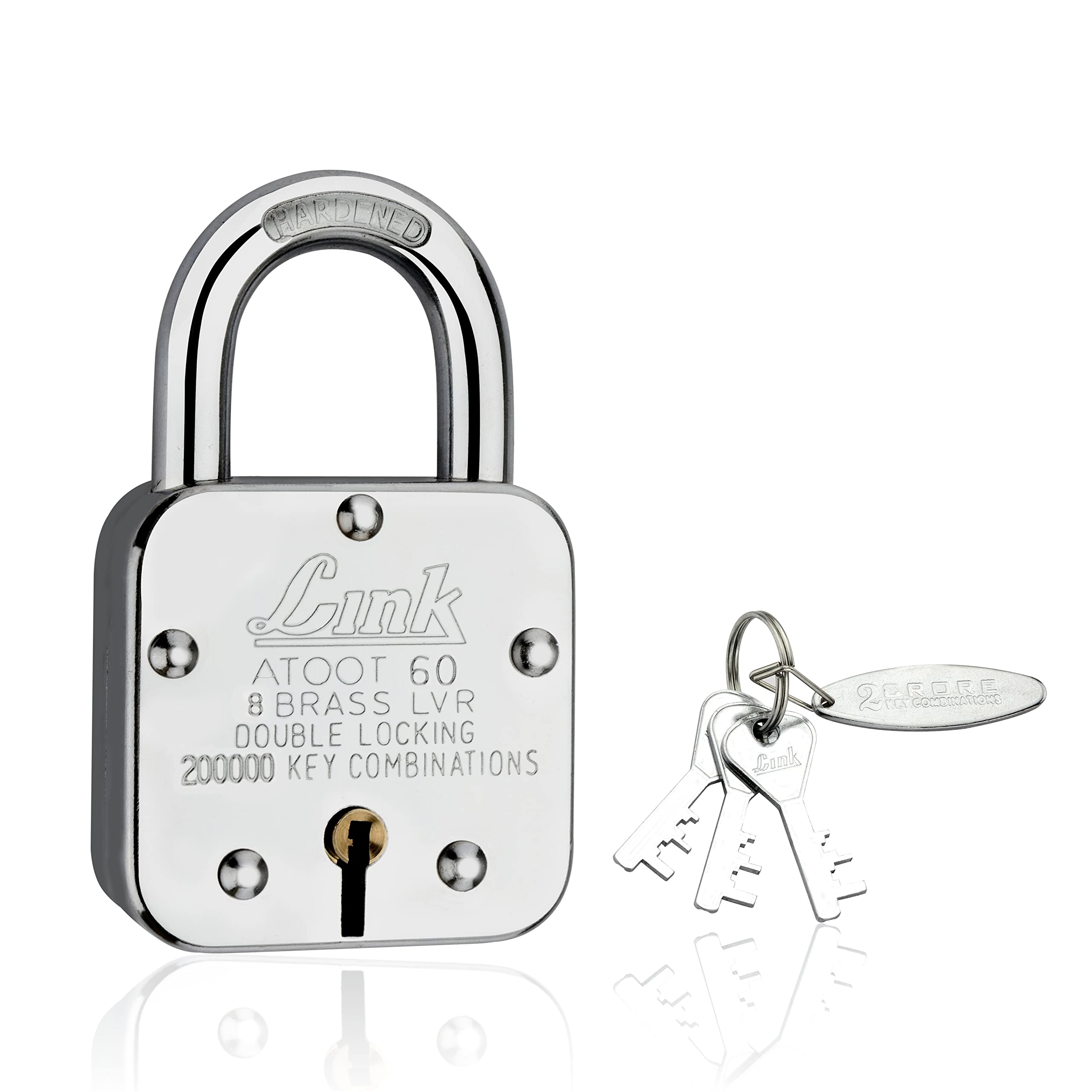 Link® Atoot 60mm Lock | 2 Lakhs Keys Combination Steel Body | Hardened Shackle | 8 Brass Levers | Made in India | 1 Padlock 3 Silver Keys-image-9