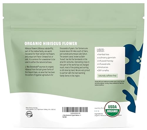 Miniatura 9 de J Mac Botanicals, Flor de hibisco orgánico (4 onzas), té de hibisco, flores cortadas y tamizadas, secas de Egipto, hojas de té de hierbas, Flor de