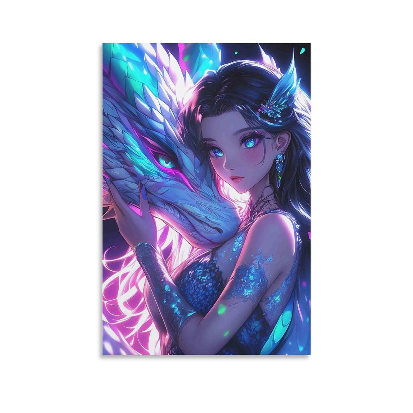 DHBANEIOK Fantasy Dragon Girl Poster Artwork Giclee Canvas Prints Modern Wall Art Picture Wall Hanging for Home Decorations 20x30inch(50x75cm)