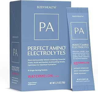BodyHealth PerfectAmino Electrolyte Drink Mix – Watermelon – No Sugar, Keto & Fasting Friendly, Hydration with Trace Minerals – Stick Packs