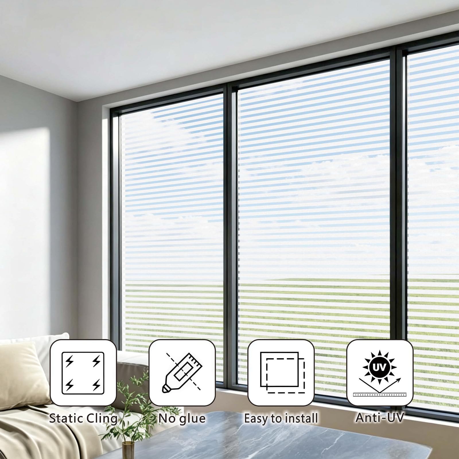 Pellicola Smerigliata 50 x 1050 cm con Protezione Uv, Senza Colla Statica, Controllo Del Calore, Protezione Privacy, Adesivo in Vetro Smerigliato per Casa Cucina, persiane