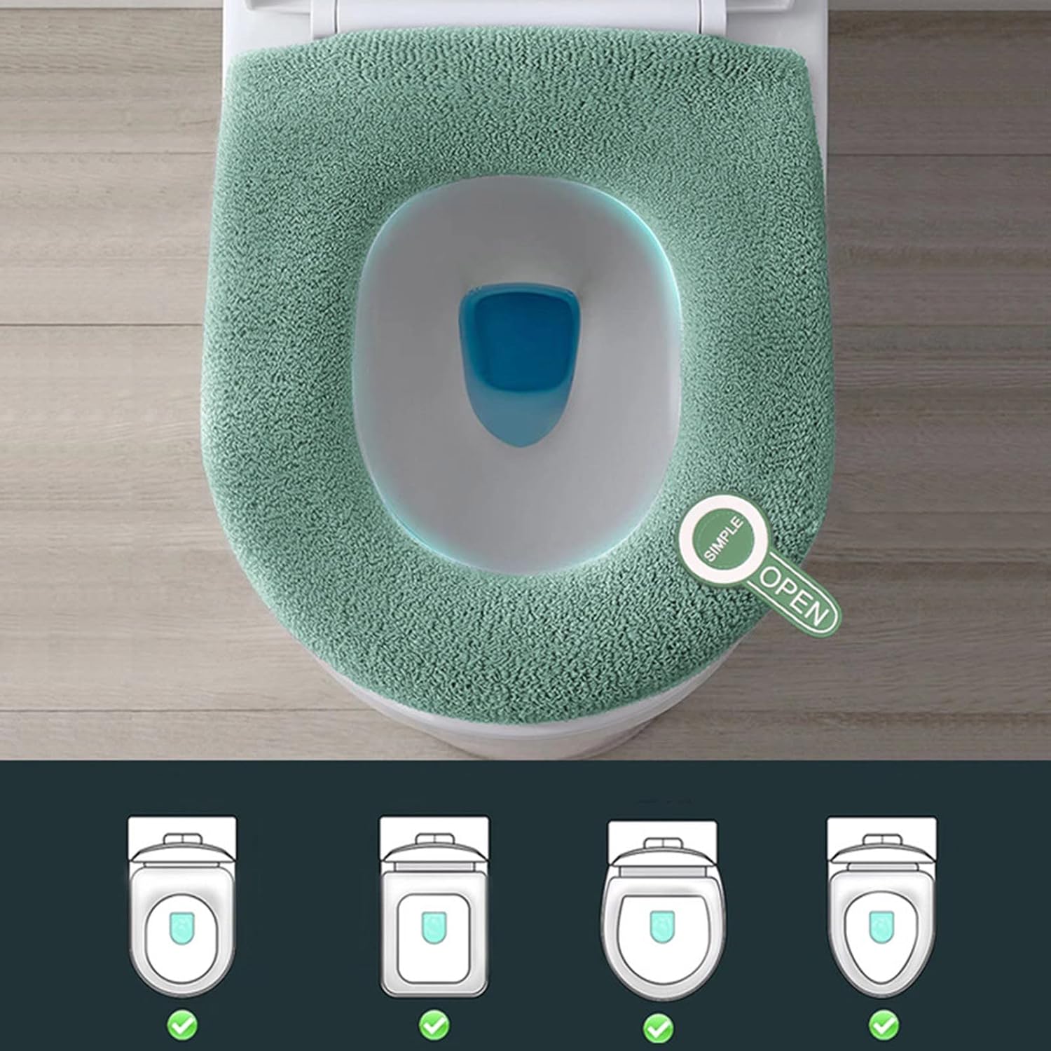 Four Seasons Universal Warm Toilet Seat, Home Toilet Seat, Thickened Soft Toilet Cover Cover, Retractable Washable Comfortable Toilet Cover, Reusable, For All Oval Toilet Seat (Grey, With Handle)