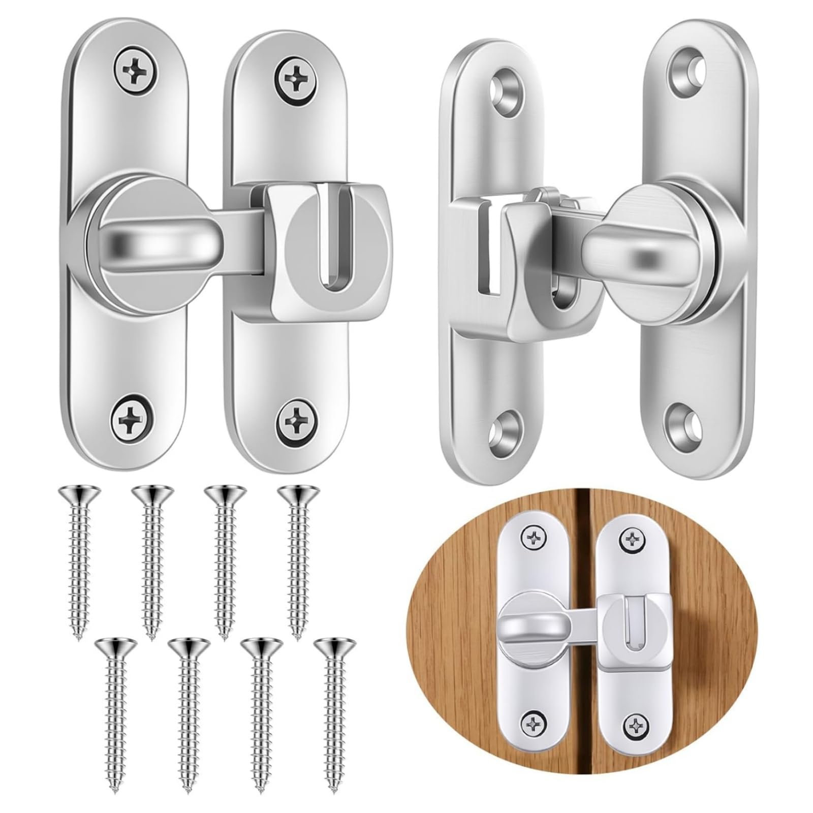 2 Packs 90/180 Degree Flip Door Latch Lock, Door Lock,Bedroom Do-or Lo-ck,Bathroom Do-or Lo-ck,Flip Sliding Do-ors Latches Lo-CKS for Barn Garden Bathroom Outdoor Garage WindowSilver