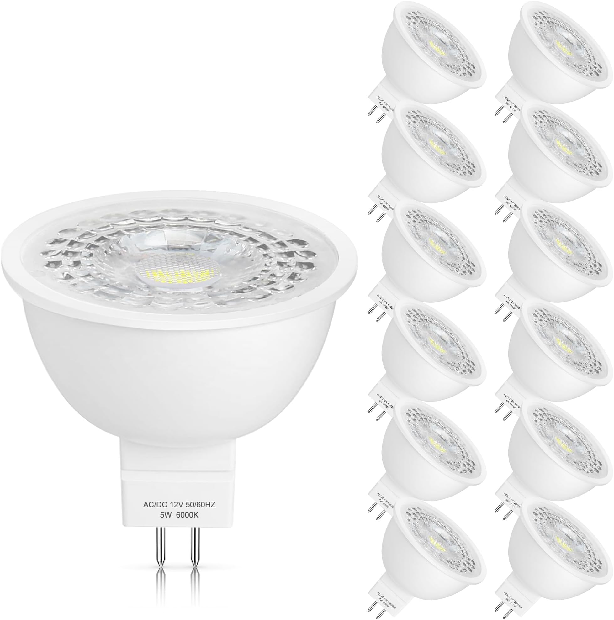 Mlambert 12 Pack MR16 LED Bulbs 50W Halogen Equivalent,6000K Cool White,5W GU5.3 MR16 12V Spotlight Bulb,Non-Dimmable,45° Beam Angle for Landscape, Recessed