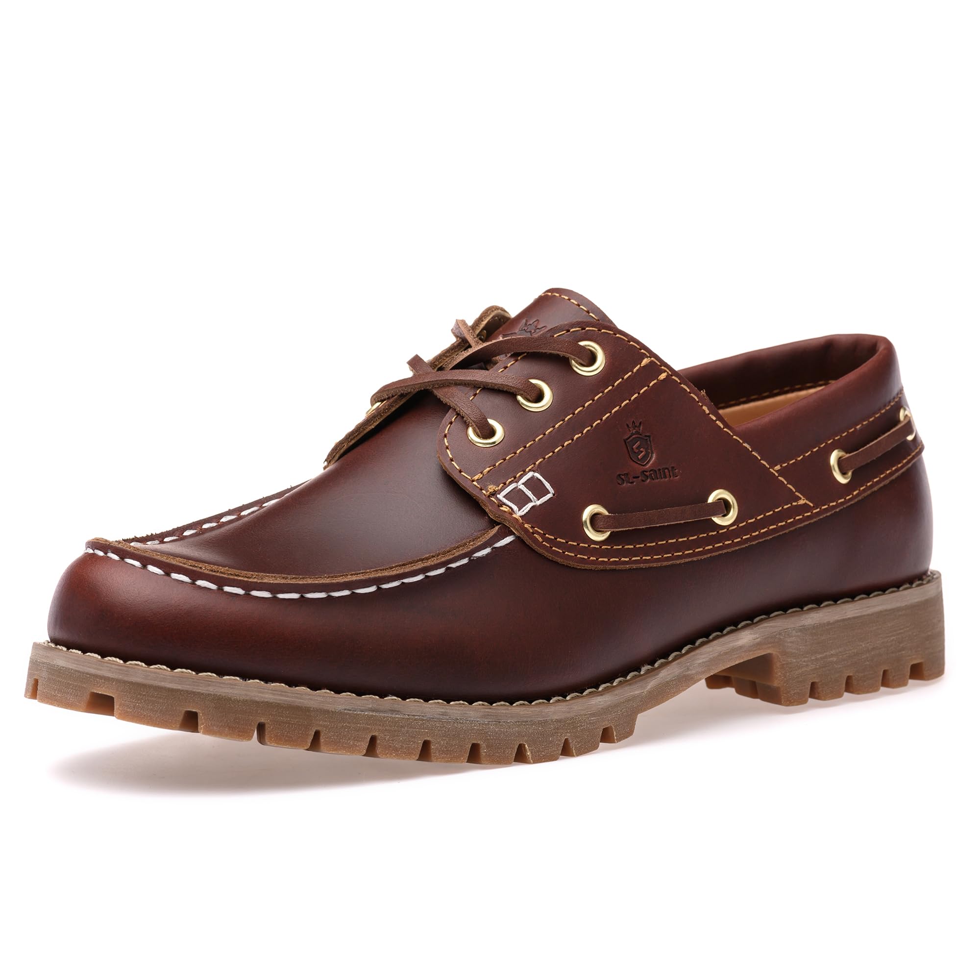 SL-Saint Scarpe Classiche Boat&Deck da Uomo Fatte a Mano Moc Toe Lace Up Moda Confortevole in Pelle Pieno Fiore