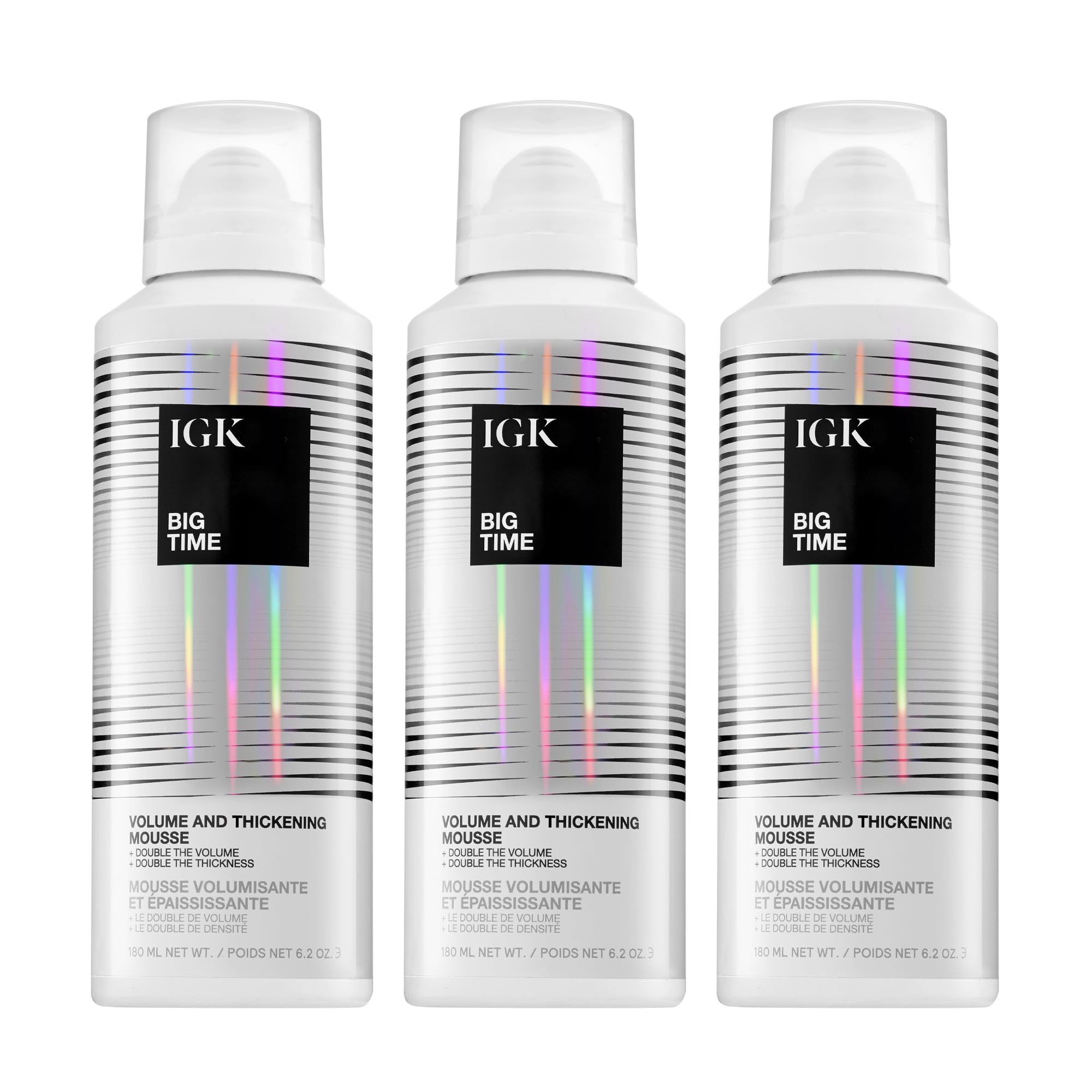 IGK Big Time Volume Mousse 3-Pack – Lightweight Hair Mousse for Maximum Volume, Body & Hold
