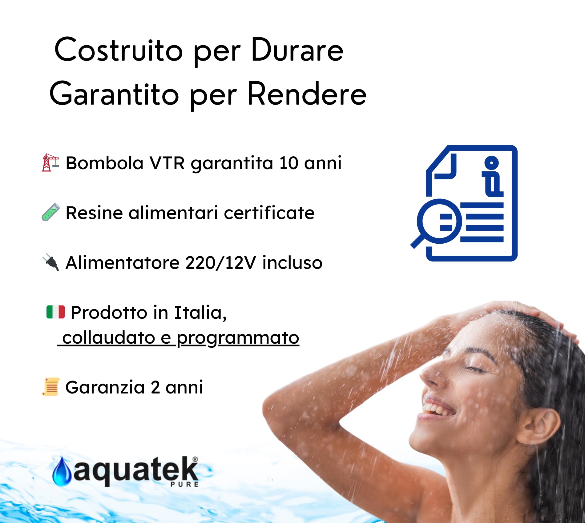 Aquatek - Addolcitore Acqua Pure Wave 20 Litri Sistema Automatico A Volume E Tempo Per Acqua Pulita E Depurata Migliore Soluzione Domestica Per Rimuovere Calcare E Migliorare La Qualità
